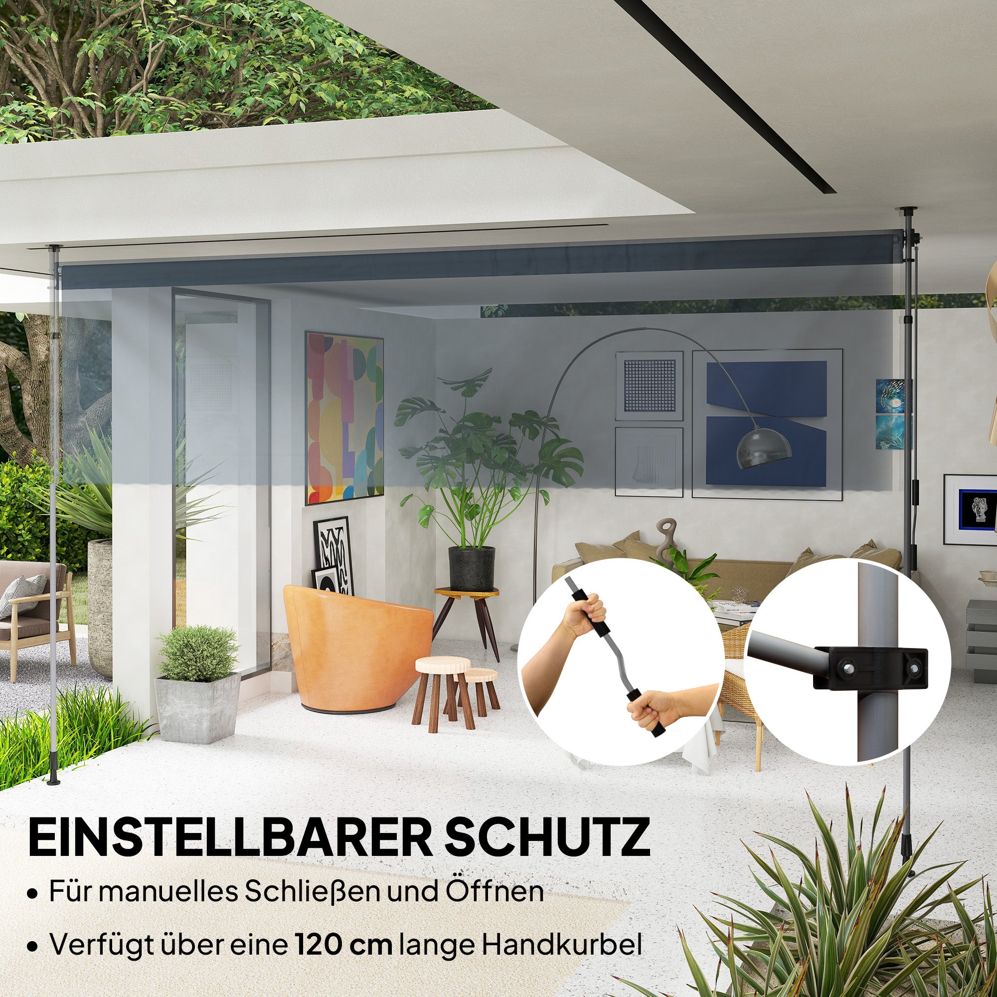 Outsunny Klemmmarkise mit Handkurbel höhenverstellbar Gelenkarmmarkise Markise ohne Bohren 400 cm breit Dunkelgrau