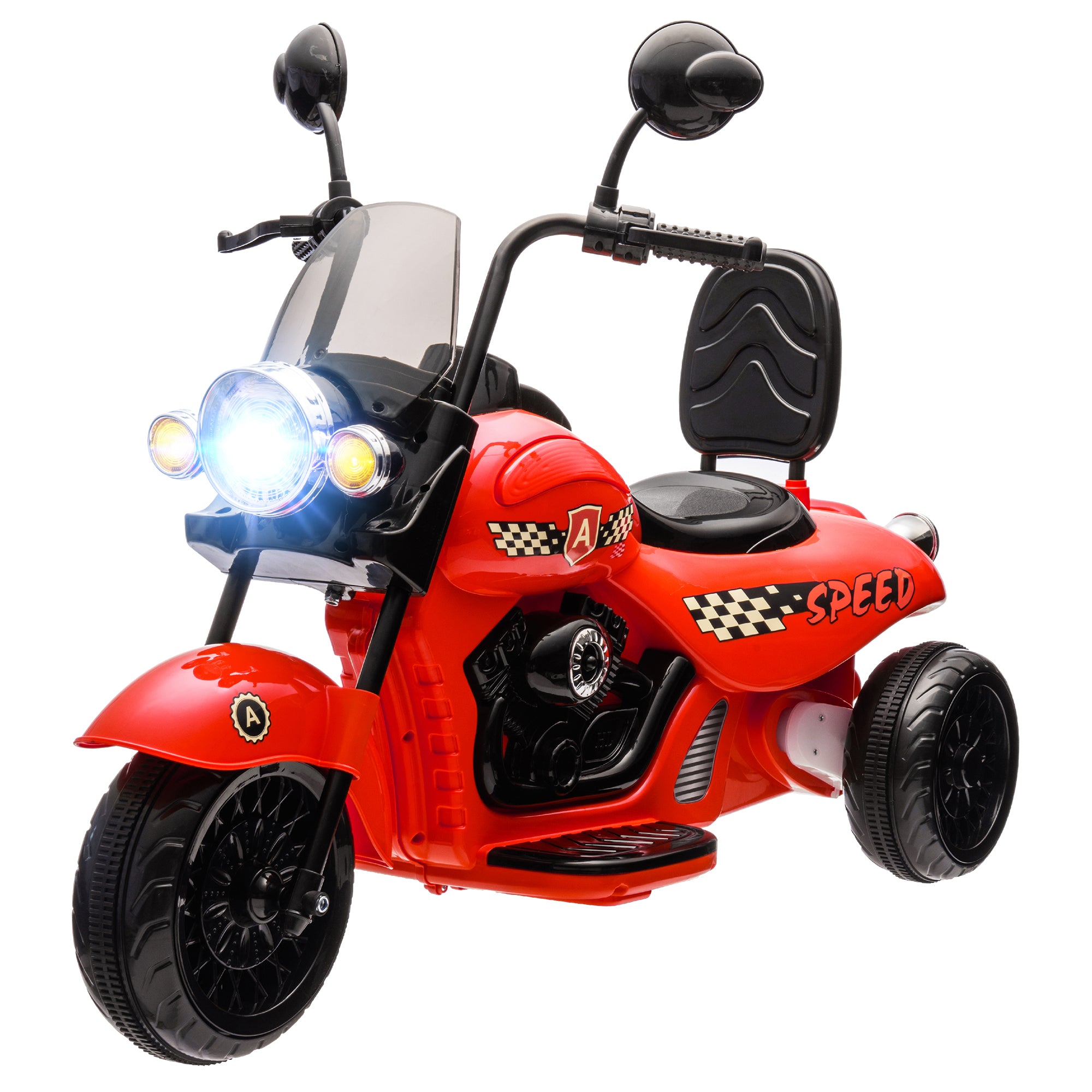 AIYAPLAY Elektro-Kinder-Motorrad, 3 Räder, 6V Batterie-Betrieb, Scheinwerfer, Musik, für Kinder im Alter von 3-6 Jahren, Rot