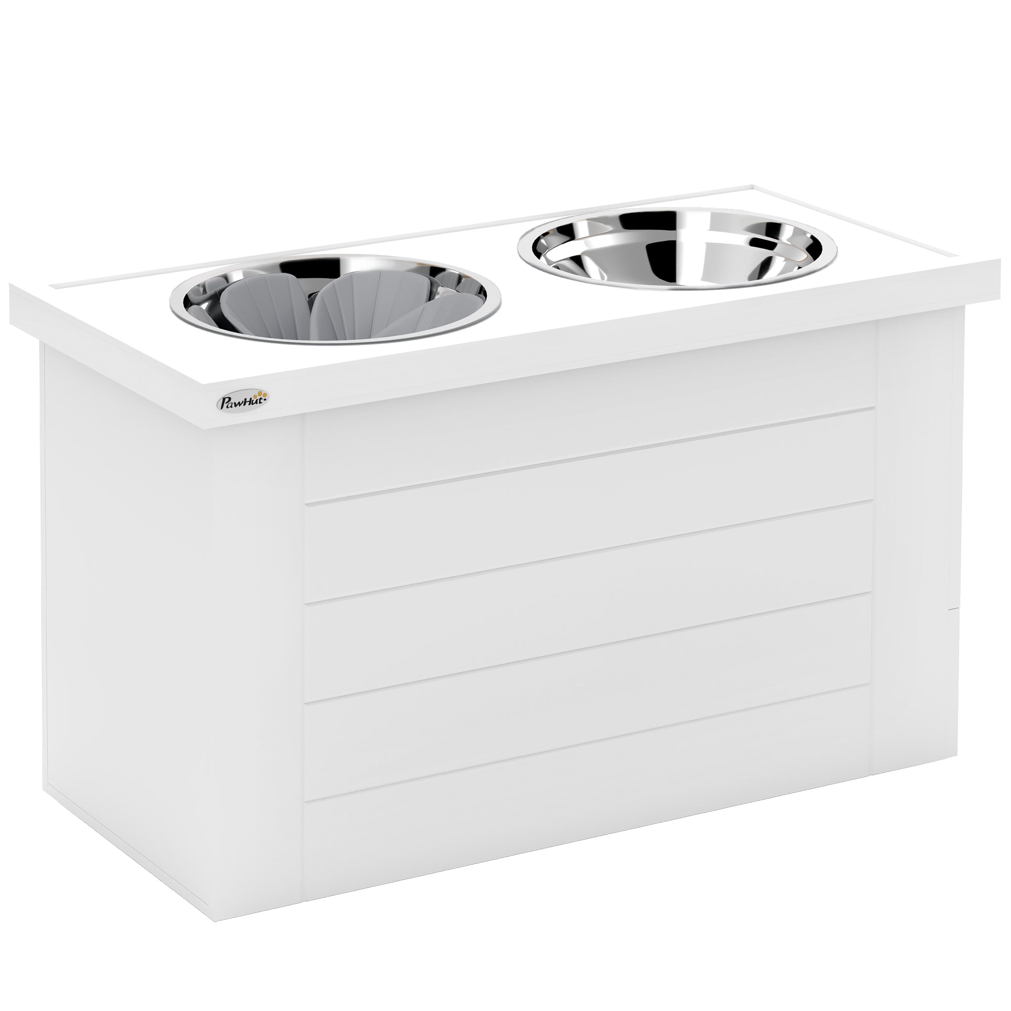 PawHut 2-in-1 Erhöhter Hundenapf Höhenverstellbar Futternapf mit Ständer 2 x 2L Edelstahlnäpfen Weiß