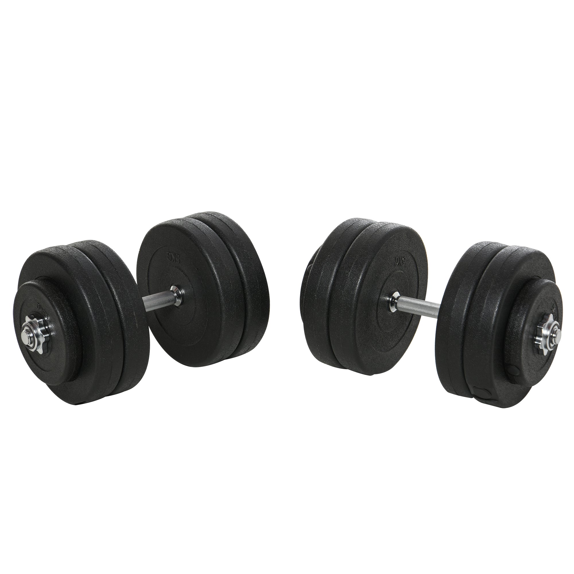HOMCOM Kurzhantel-Set 2 x 25 kg, 2 x 6 Hantelscheiben mit Kunststoffhülle, bodenschonend, Schwarz