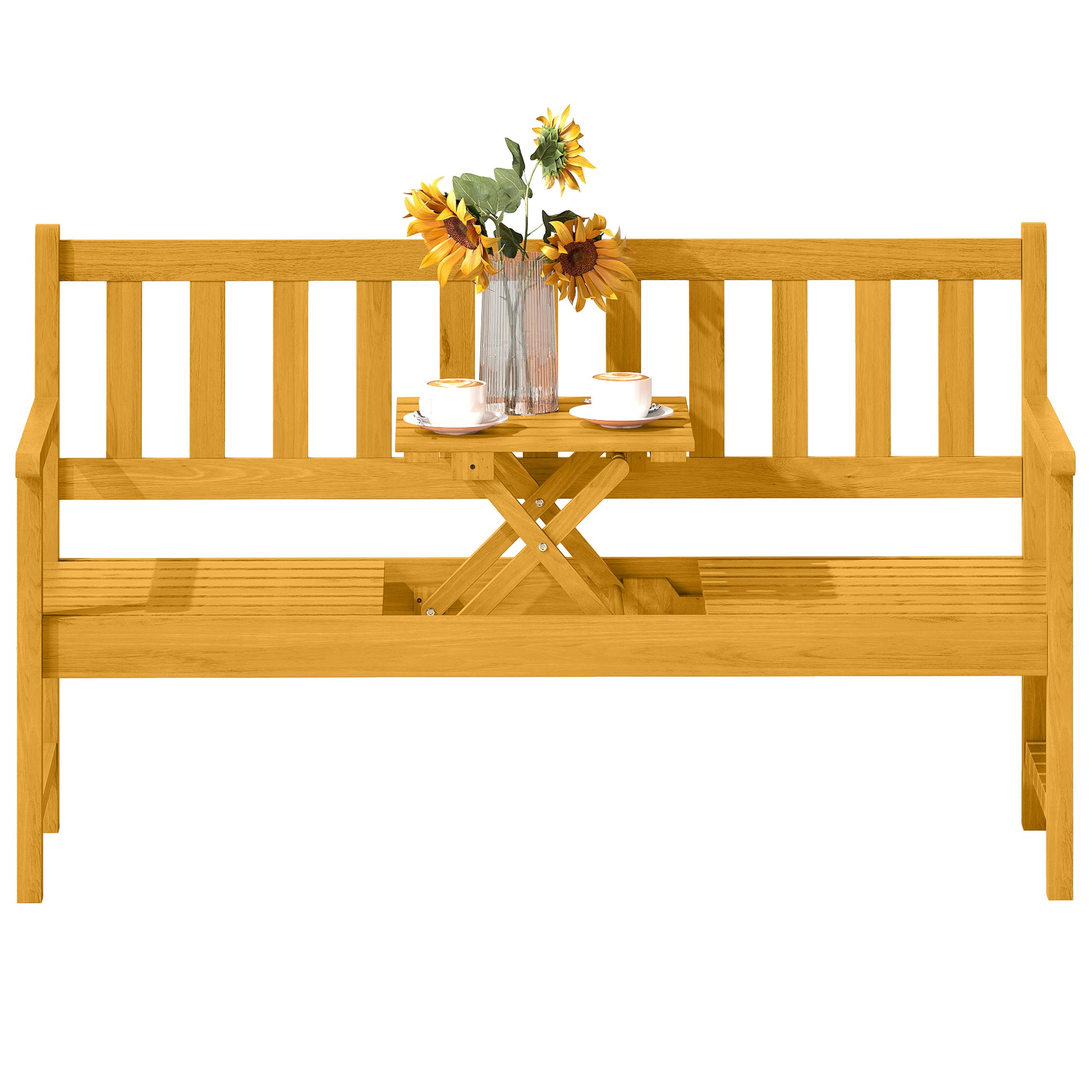 Outsunny 2-Sitzer Gartenbank Holz, wetterfest Sitzbank mit Rücken- & Armlehnen 320kg belast 149x56,5x89cm, Teak