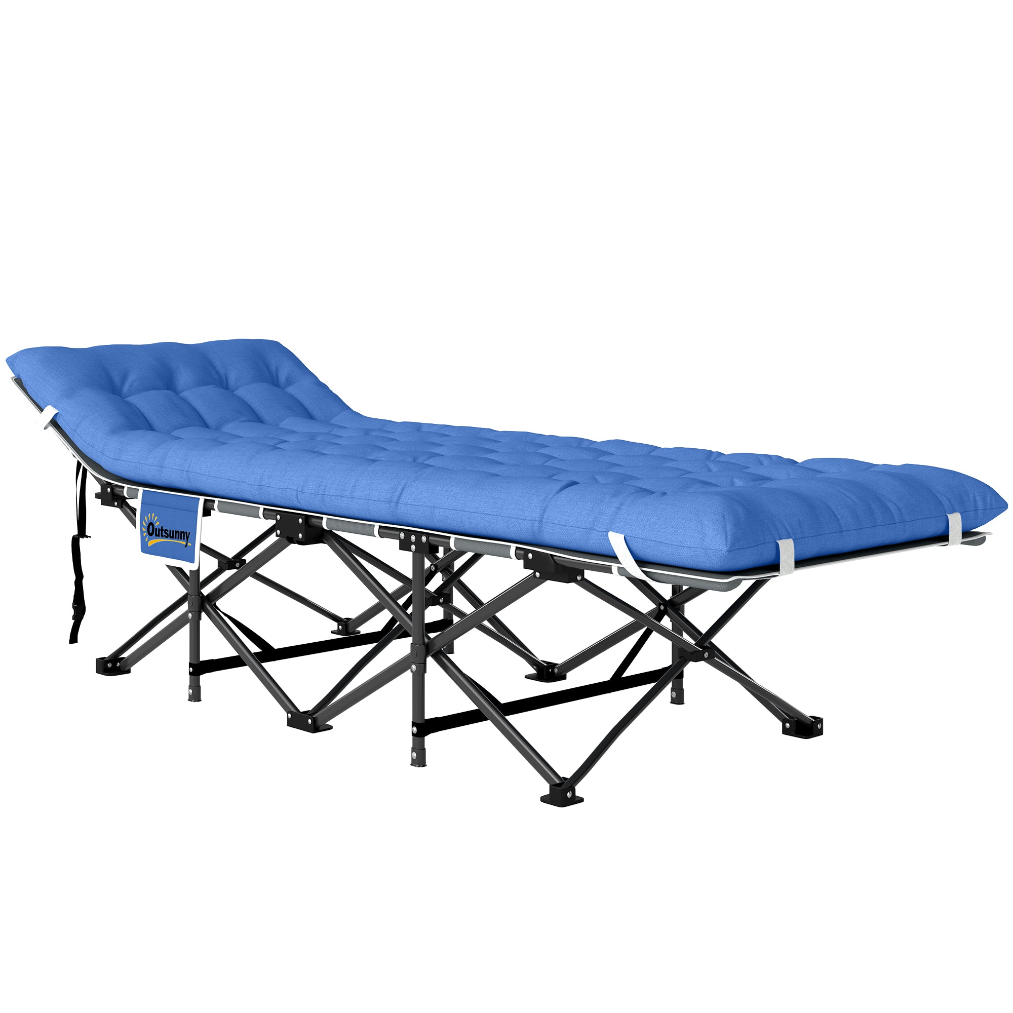 Outsunny Feldbett faltbar Campingbett mit Matratze Kopfkissen Seitentasche 190 x 65 x 37 cm bis 150 kg Dunkelblau