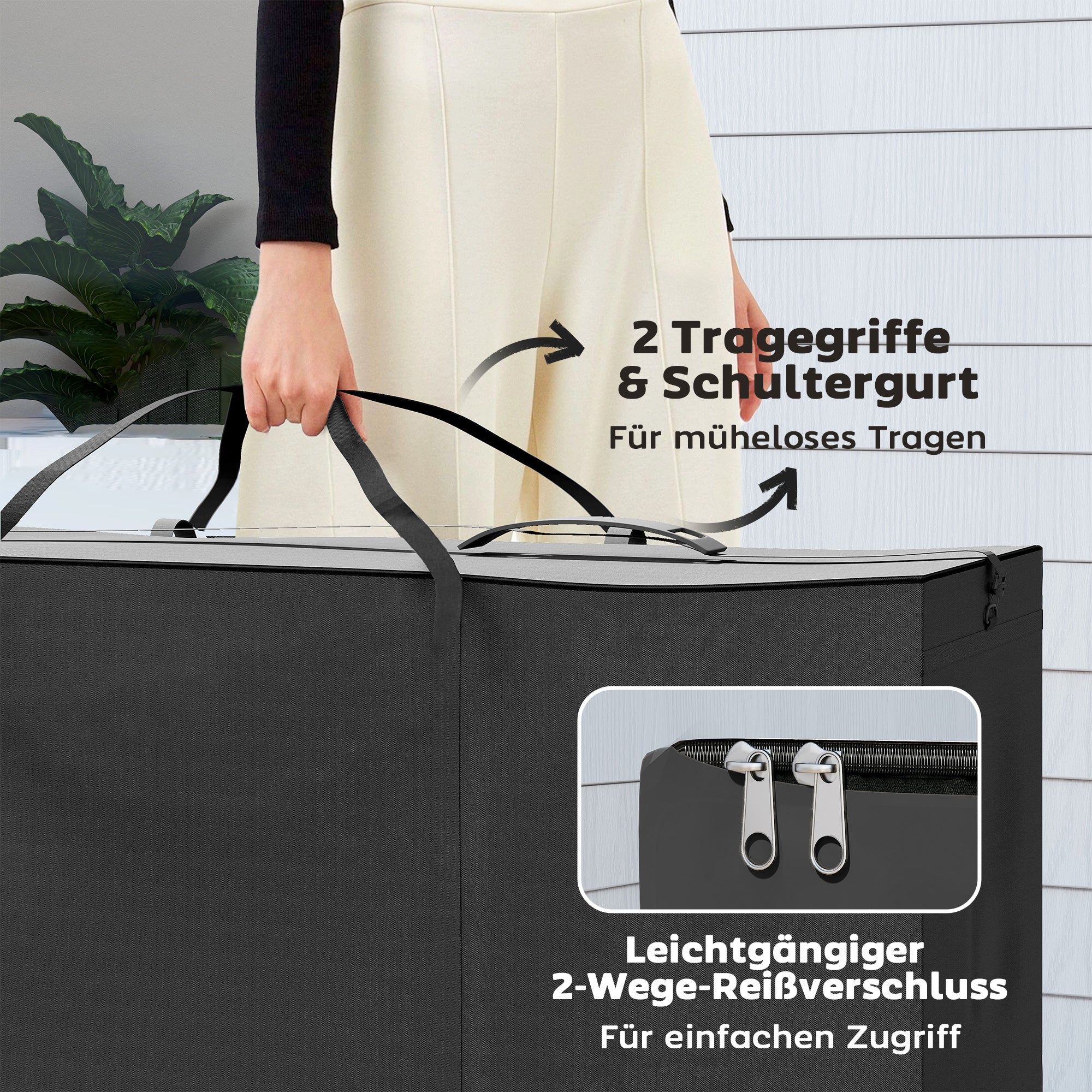 Outsunny Aufbewahrungstasche Gartenpolster, Auflagentasche, Schutzhülle mit Tragegriff Reißverschluss 200x60x75 cm, Schwarz