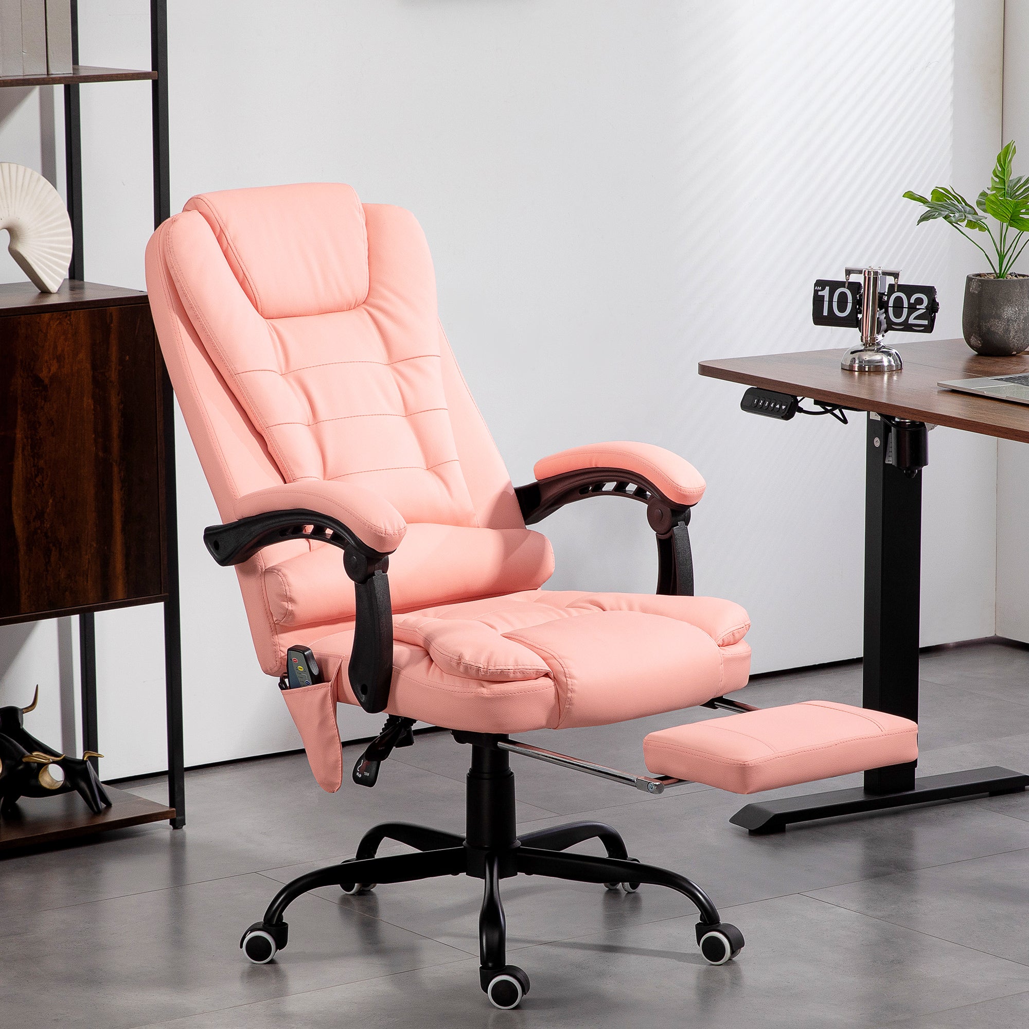 Vinsetto Massage-Bürostuhl, 7 Vibrationspunkte, verstellbare Fußstütze & Lehne, bis 120 kg, Lederoptik, Rosa