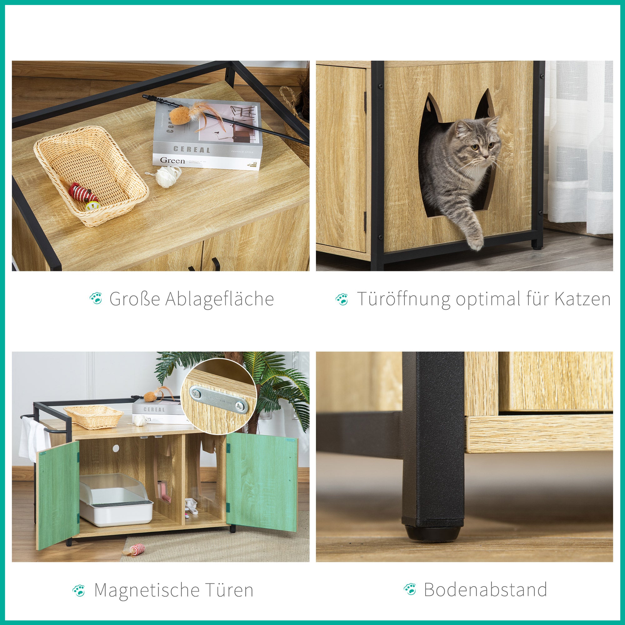 PawHut Katzenschrank für Katzentoilette Katzenklo Beistelltisch Katzenhaus Katzenkommode Schrank Natur 82,3 x 51 x 54 cm
