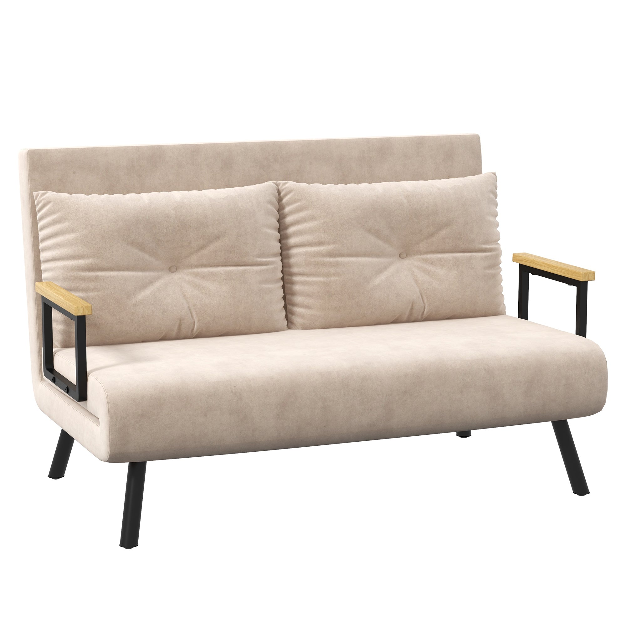 HOMCOM Schlafsofa 2er-Sofa Samtsofa, Schlaffunktion, inkl. 2 Kissen, Samtoptik, Natur + Beige + Schwarz