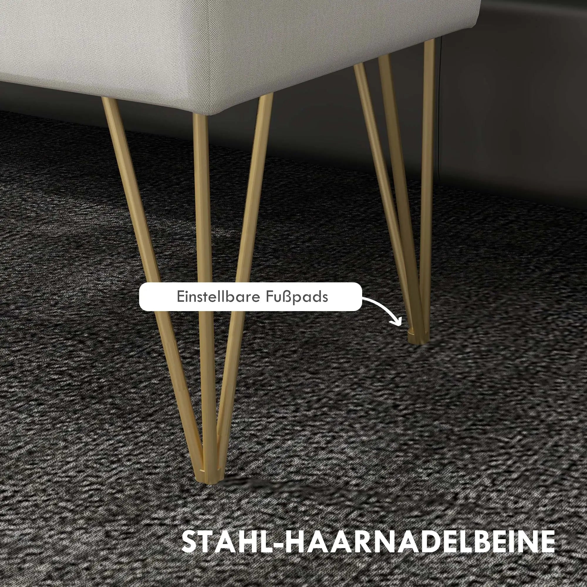 HOMCOM Bettbank mit Stauraum, dicke Polsterung, atmungsaktiver Stoff, Stahlfüße, 100x40x49 cm, Creme