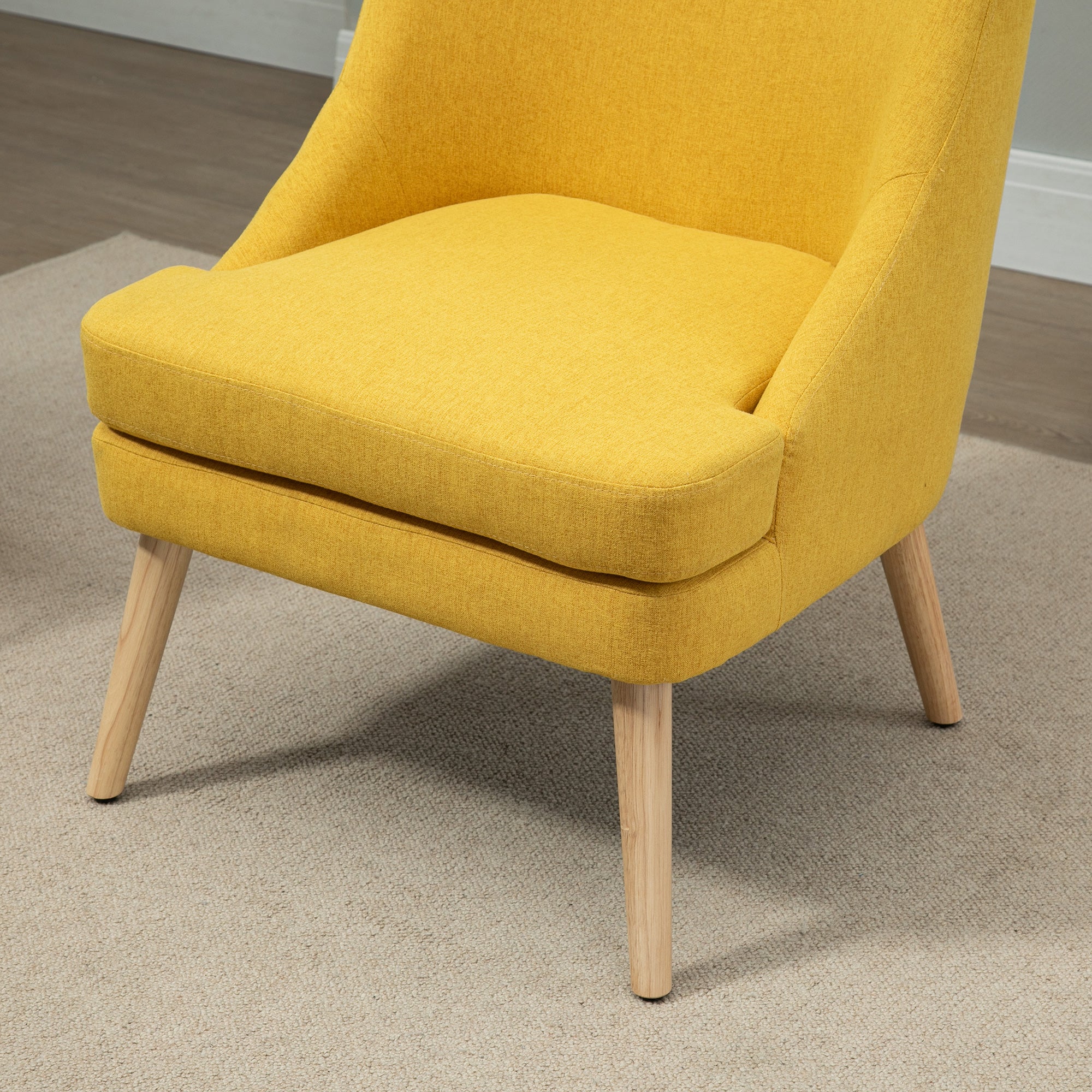 HOMCOM Sessel Loungesessel mit Leinenoptik, Armlehne, Gepolstert Relaxsessel mit Holzbeine, für Wohnzimmer, Schlafzimmer, Gelb