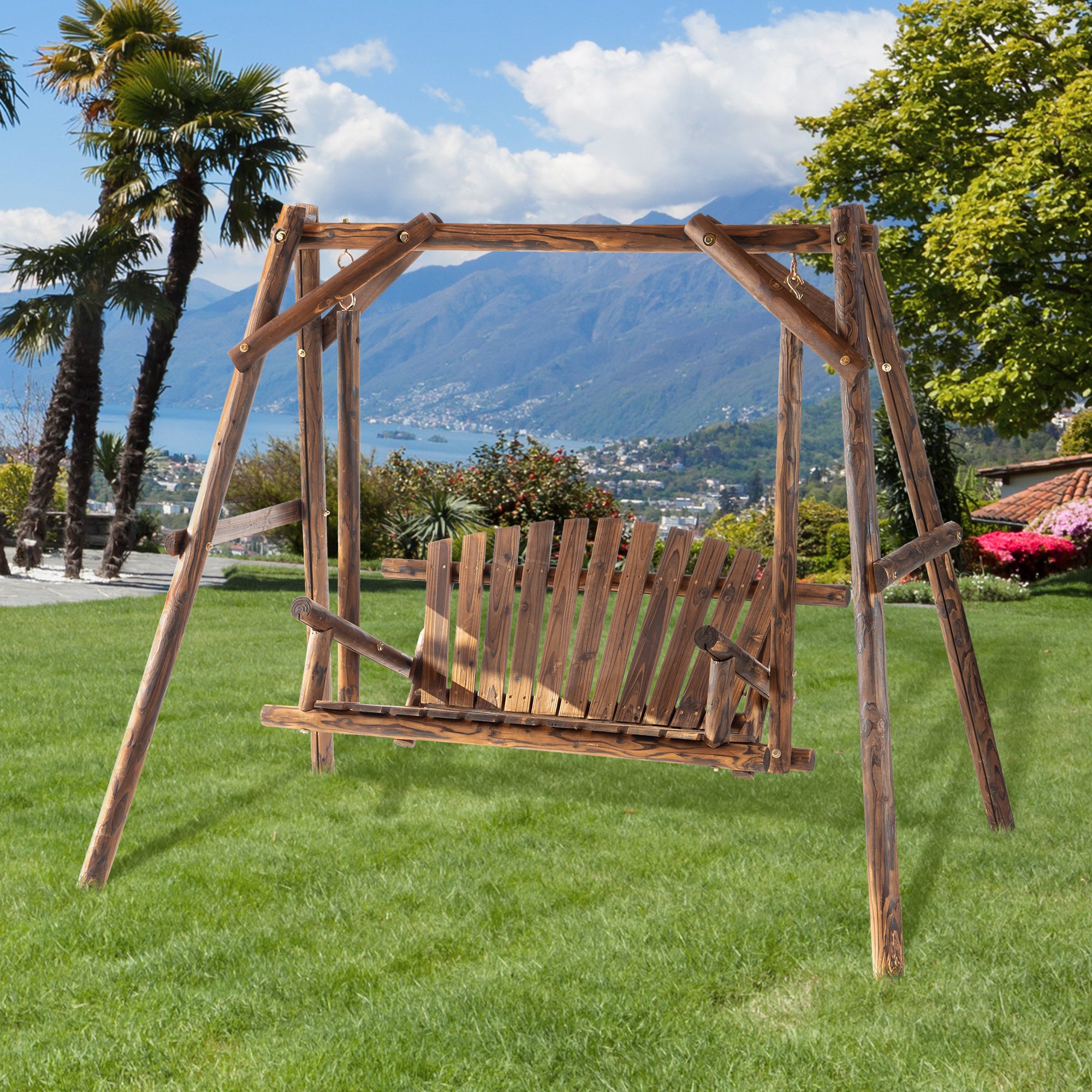 Outsunny Hollywoodschaukel 2-Sitzer Outdoor wetterfest Tannenholz