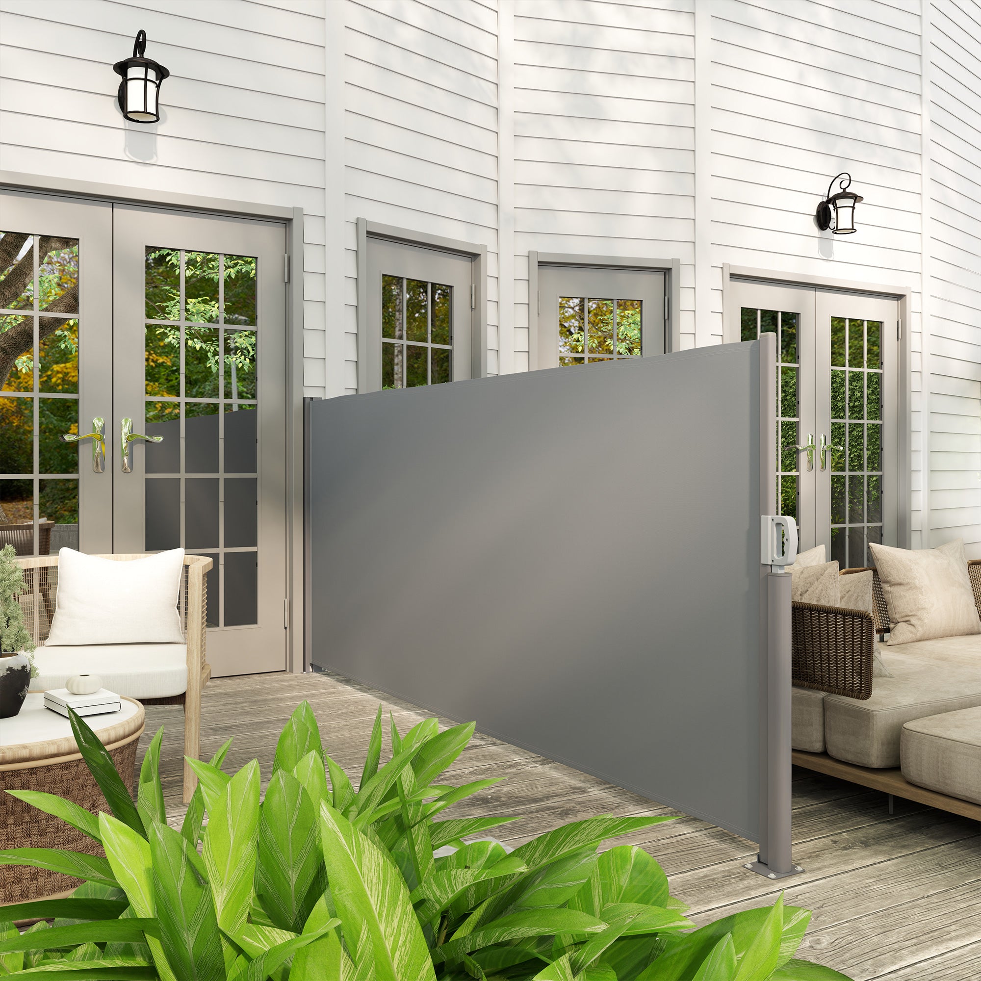 Outsunny Seitenmarkise ausziehbar blickdicht Sichtschutz mit Wandhalterung Beschichtung 300x140cm Dunkelgrau