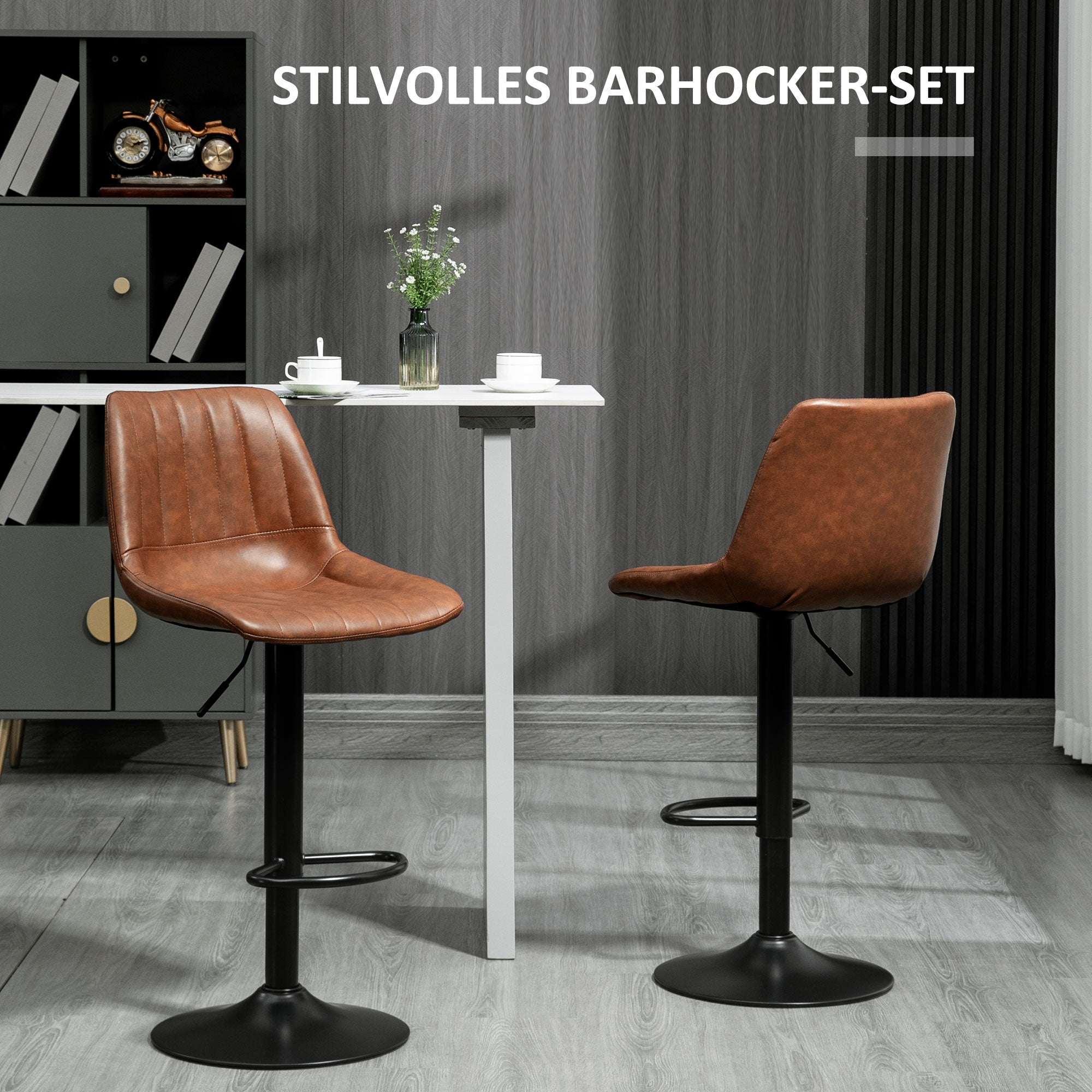 HOMCOM Barhocker 2er-Set im Retrodesign, mit Fußstütze, höhenverstellbar, 43 cm x49,5 cm x 111 cm