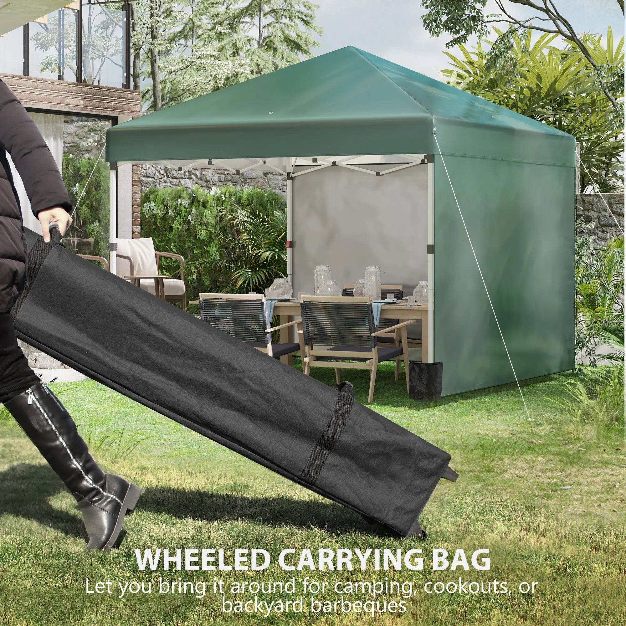 Faltpavillon 3x3?m mit 2 Seitenwänden, UV-Schutz, Grün