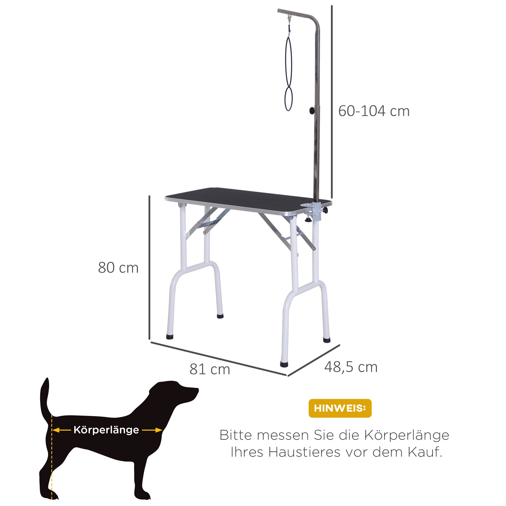 PawHut Trimmtisch klappbar Tierpflegetisch Schertisch Pflegetisch für Hunde Katzen Metall Schwarz 81 x 48,5 x 80 cm