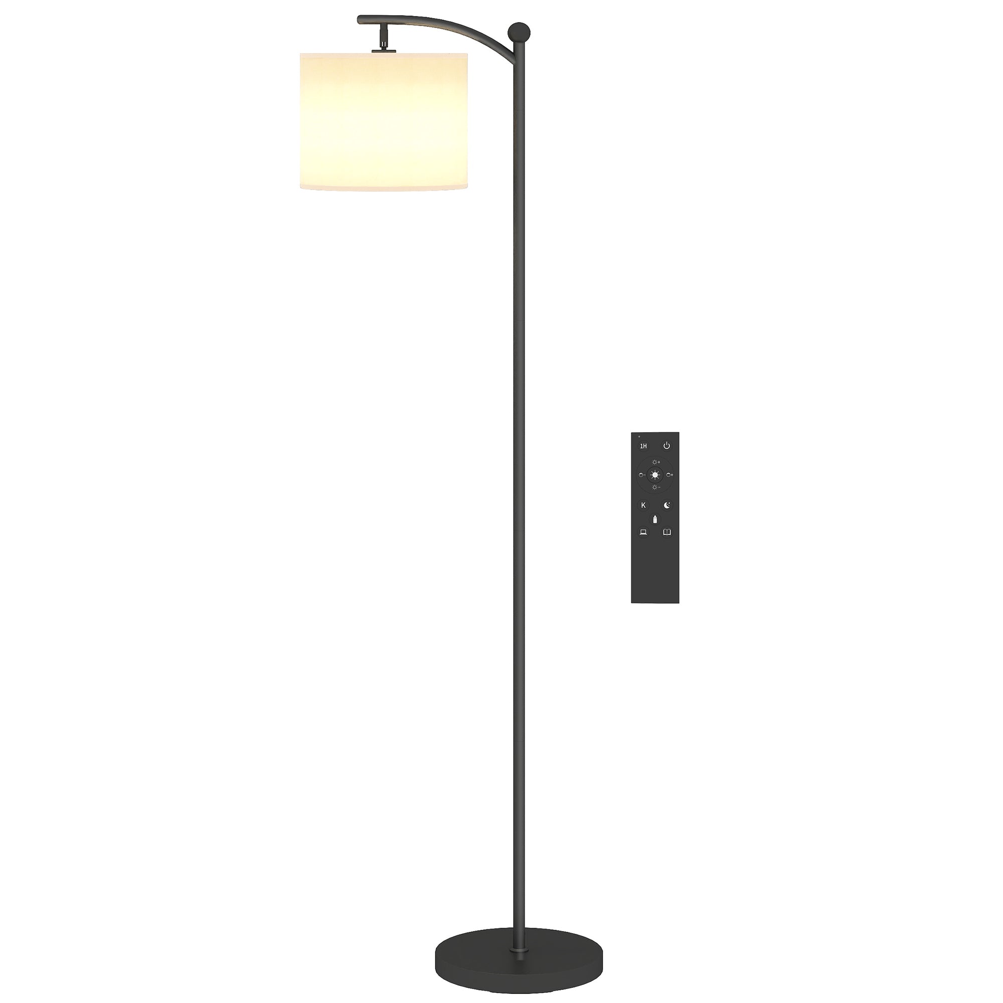 HOMCOM Stehlampe, verstellbare Lichtoptionen, Fußschalter, Fernbedienung, Metall, Schwarz