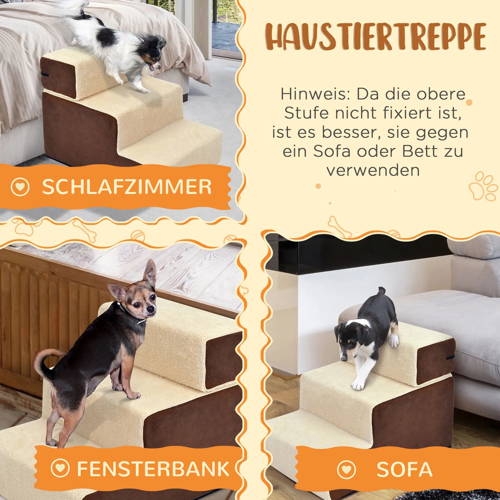 PawHut Hundetreppe mit abnehmbarer Stufe und Kuschelplüsch