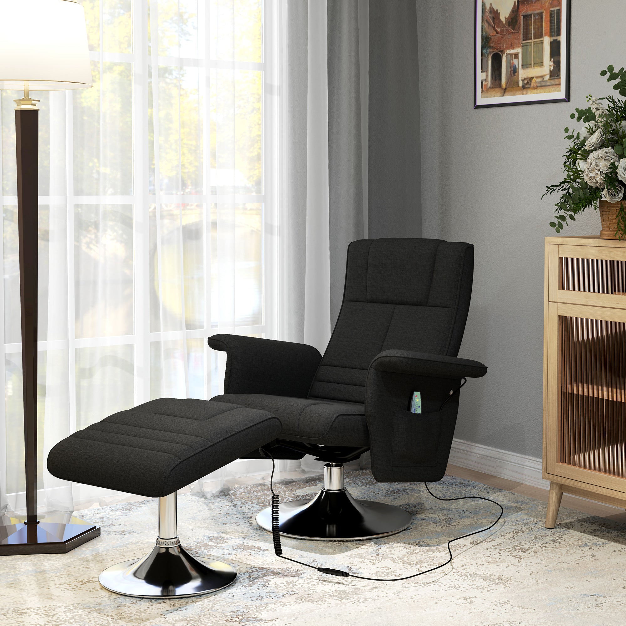 HOMCOM Massagesessel mit Hocker, neigbare Lehne, 78 x 95 x 88 cm, Schwarz