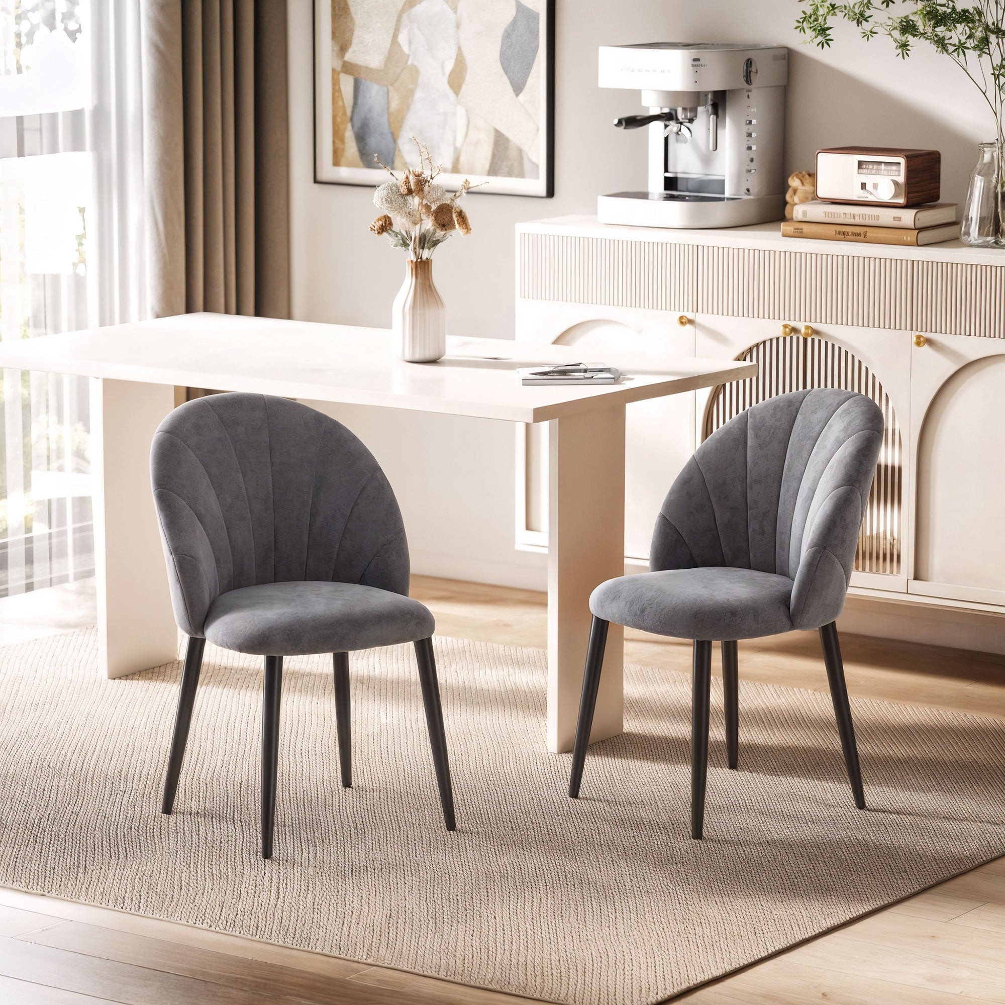 HOMCOM 2er-Set Esszimmerstühle Akzentstühle Küchenstühle, Retrodesign, Samtoptik, 52 cm x 54 cm x 79 cm, Grau