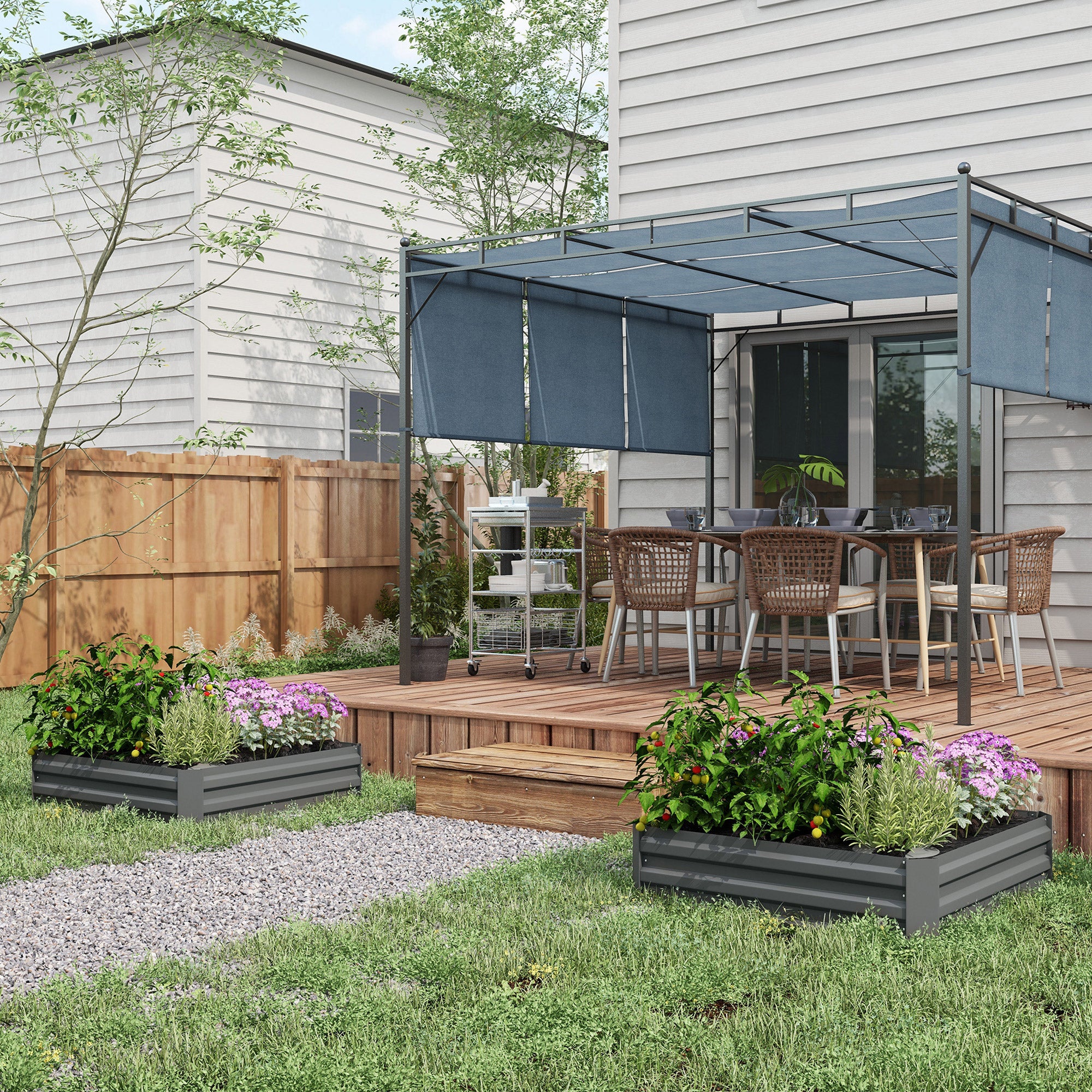 Outsunny 2er Set Pflanzkasten, Blumenkasten, Blumenkübel für Garten, Terrasse, Verzinkter Stahl, 100 x 100 x 30 cm, Dunkelgrau