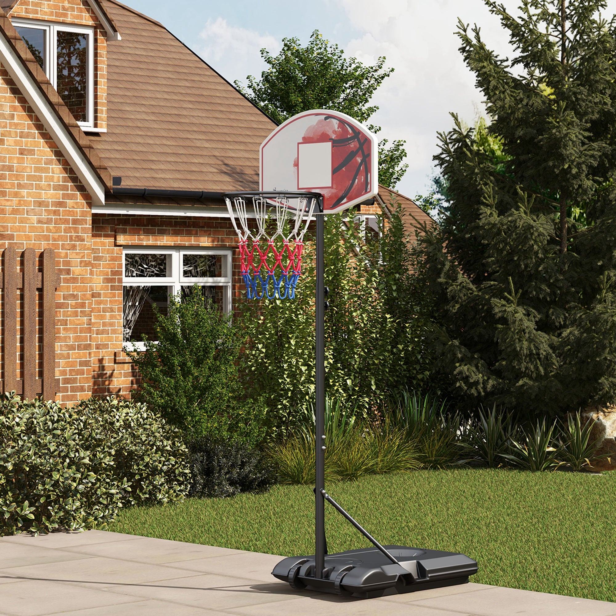 SPORTNOW Höhenverstellbarer Basketballkorb, freistehend, mit Netz und Rädern, große Basis, 179-209 cm, Kunststoff, Stahl