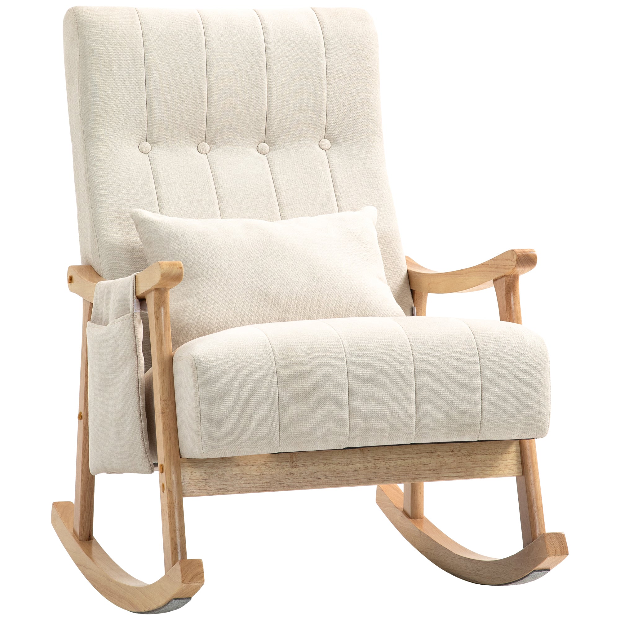 HOMCOM Schaukelstuhl mit Nierenkissen, breiter Sitz, Buchenrahmen, bis 120 kg, Beige