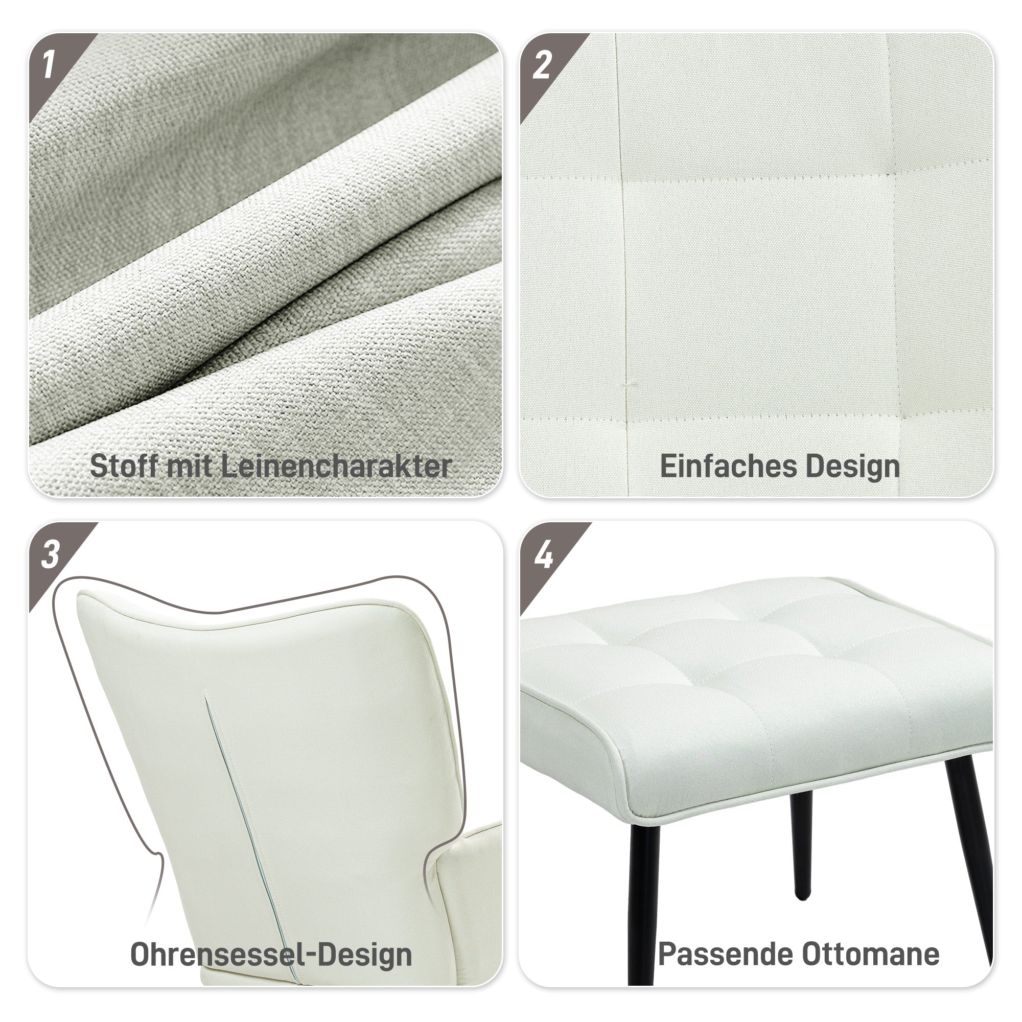 HOMCOM Schaukelstuhl mit Hocker, sanftes Schaukelsystem, Leinenimitat, 64 x 89 x 90 cm, Cremeweiß