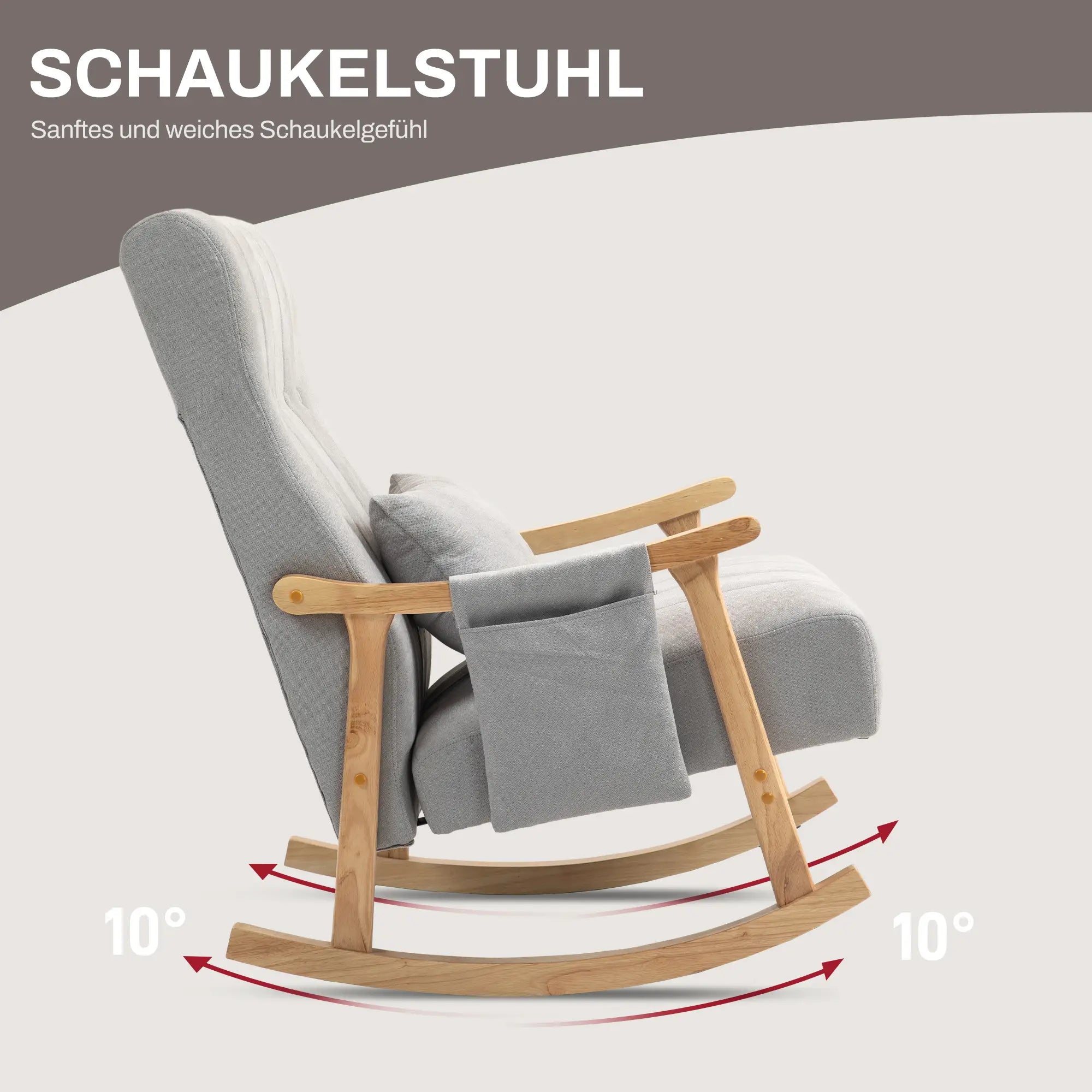 HOMCOM Schaukelstuhl mit Nierenkissen, breiter Sitz, Buchenrahmen, bis 120 kg, Grau