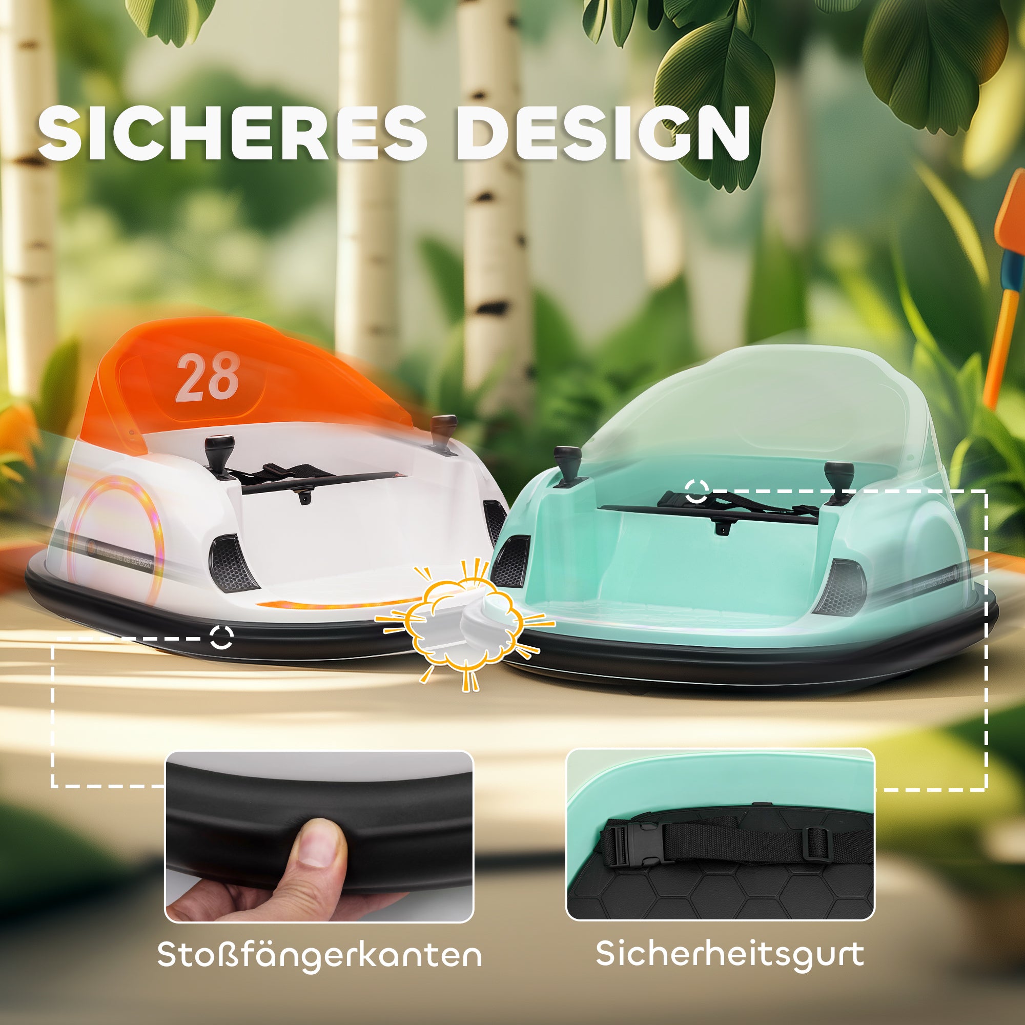 AIYAPLAY Autoscooter, 360° Rotation, 2 km/h Geschwindigkeit, Sicherheitsgurt, LED-Lichter, Musik und Hupe, Grün