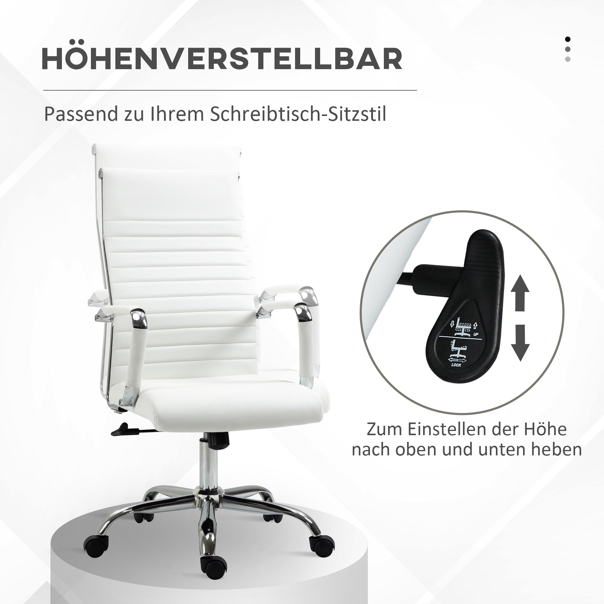 Vinsetto Bürostuhl ergonomischer Schreibtischstuhl mit Wippfunktion Chefsessel höhenverstellbarer Drehstuhl gepolstert Kunstleder Schaumstoff Weiß 54 x 62 x 104-114 cm