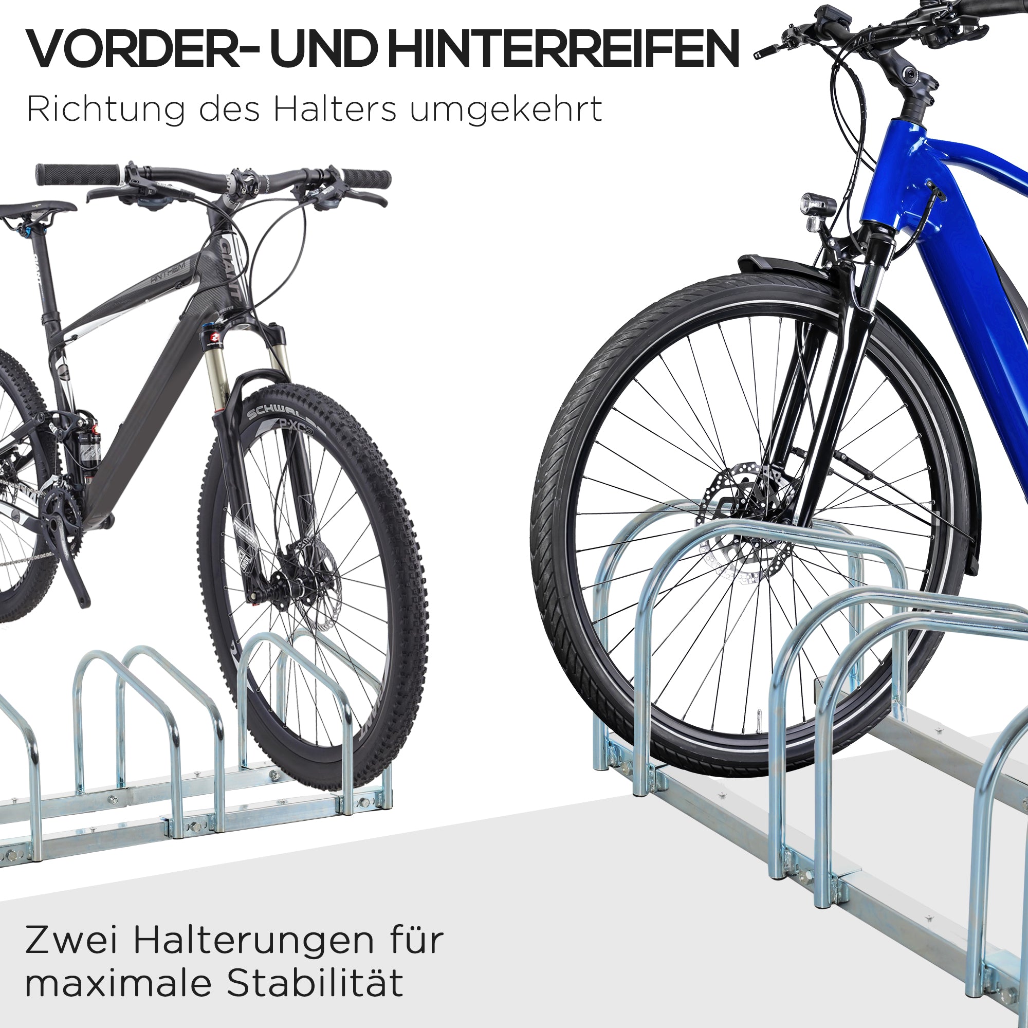 HOMCOM Fahrradständer für 5 Fahrräder, wetterfest, Wand- oder Bodenmontage, Stahl 145 x 33 x 27 cm