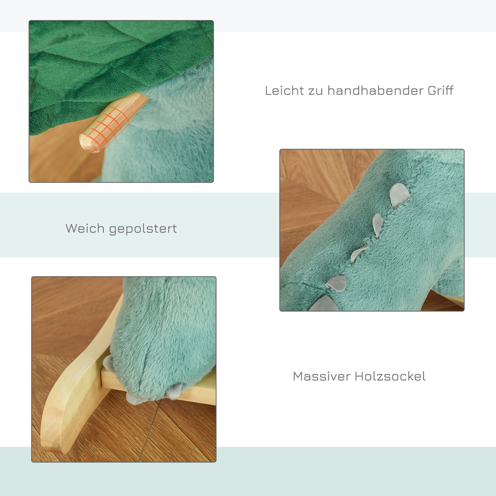 HOMCOM Kinder Schaukel Schaukeltier Schaukelpferd Dunkelgrün 64 x 30 x 54 cm