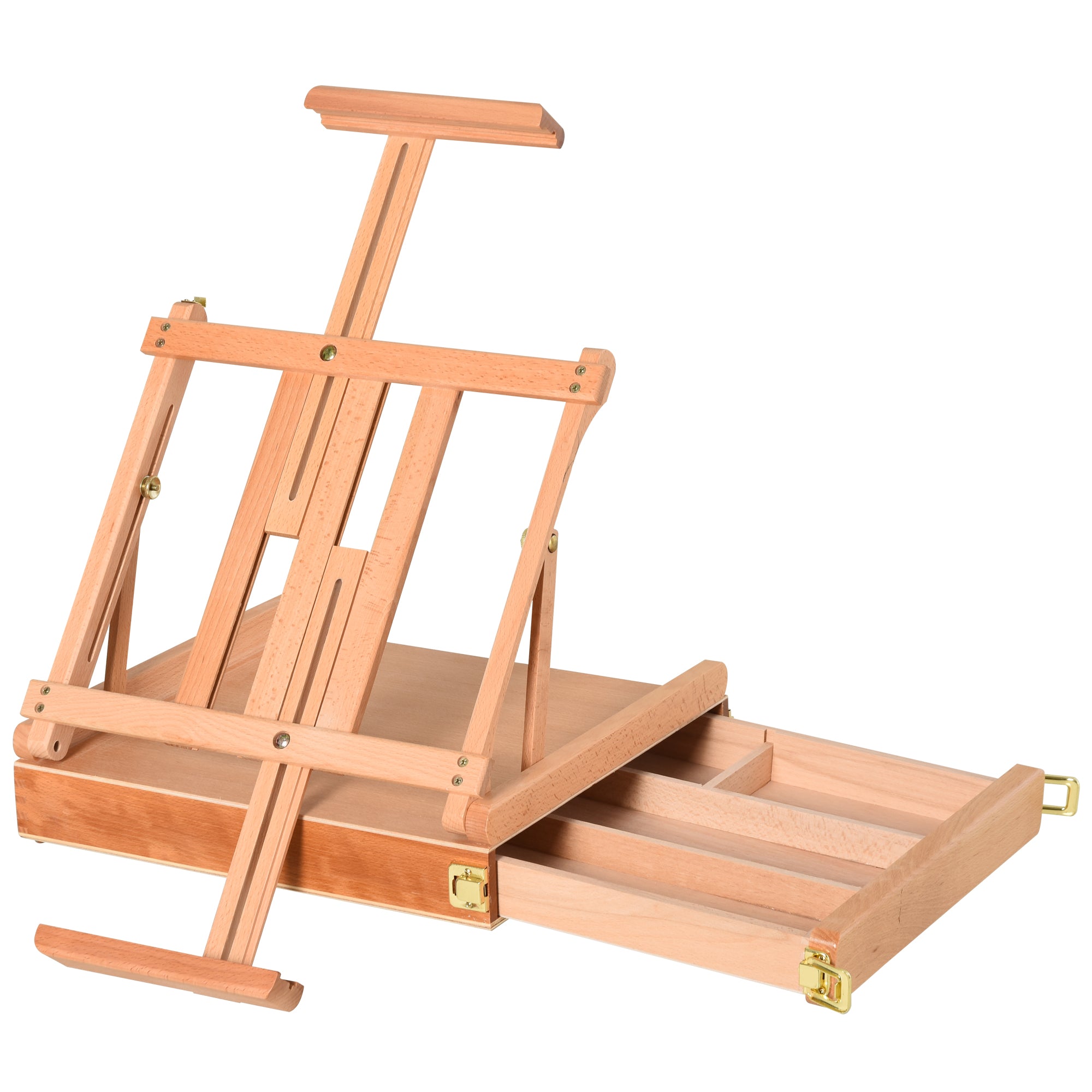 Vinsetto Staffelei Keilrahmen Kofferstaffelei Atelierstaffelei Winkelverstellbar Faltbar mit Schublade Buchenholz Natur 42 x 36 x 12,5 cm