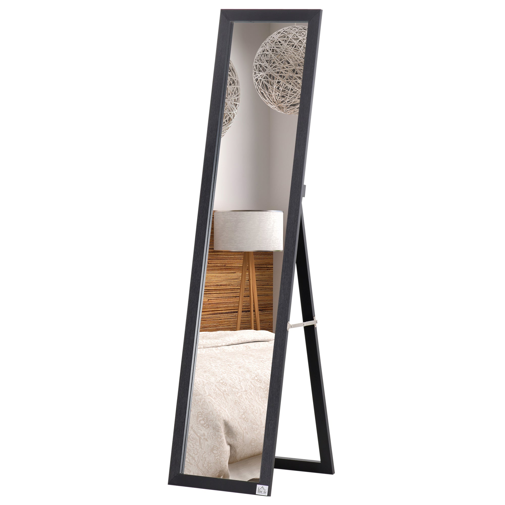 HOMCOM Ganzkörperspiegel, freistehend, Wandmontage, MDF-Rahmen, 37 x 37 x 154 cm, Schwarz