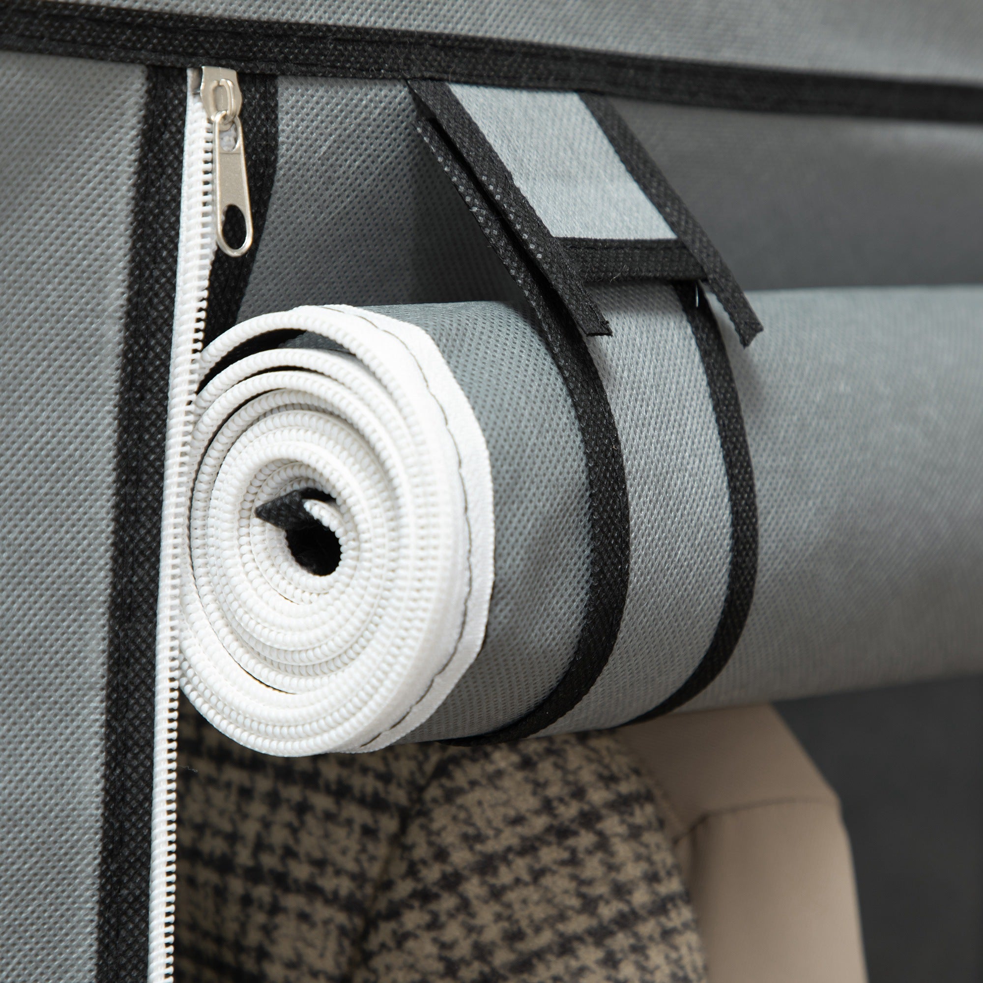 HOMCOM Schrank aus Stoff, Aufbewahrungslösung, 8 Regale, 2 Kleiderstangen, Grau