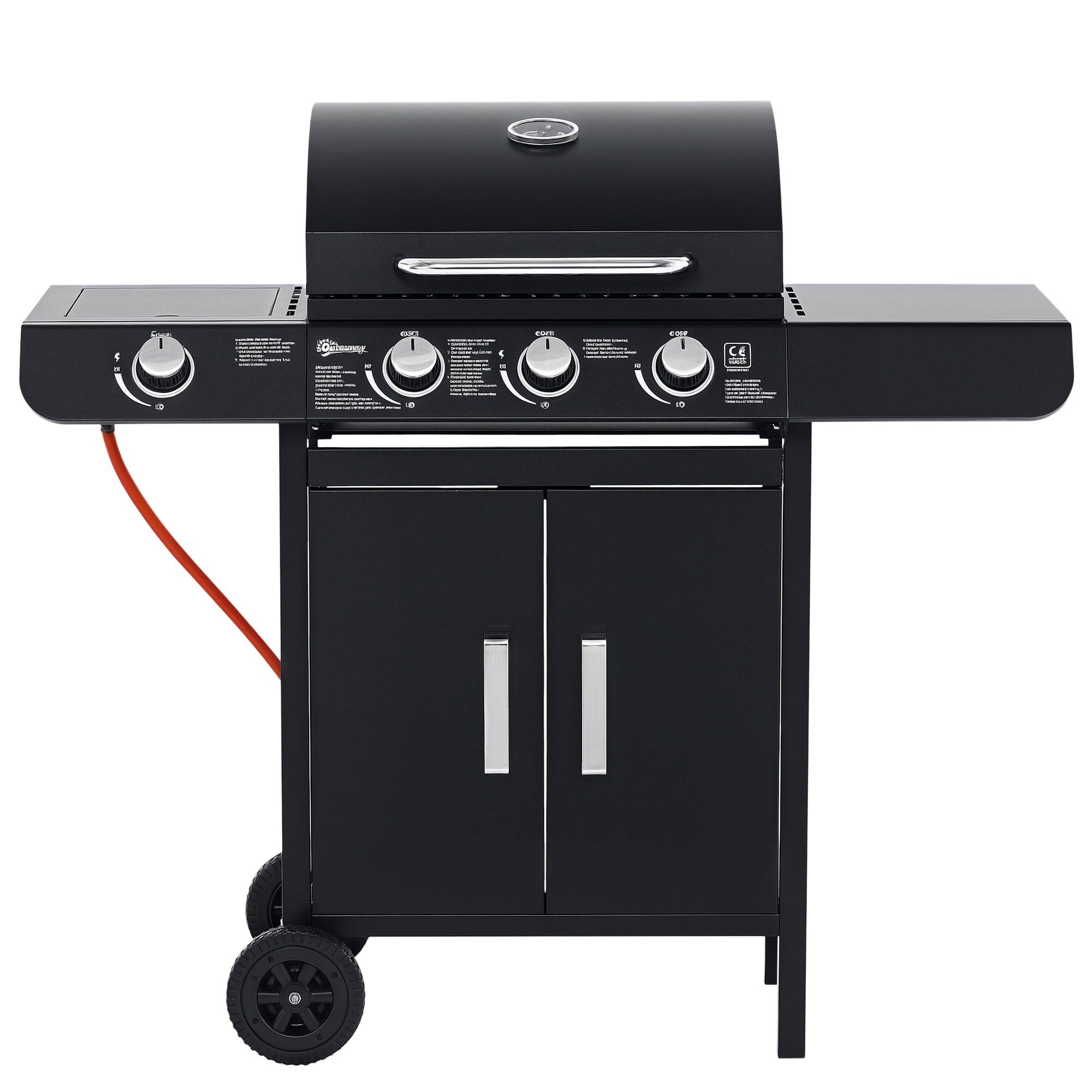 Outsunny Gasgrill mit 3 Hauptbrennern + 1 Seitenbrenner, Ablage, rostfreier Stahl, schwarz, 110 x 50 x 100 cm