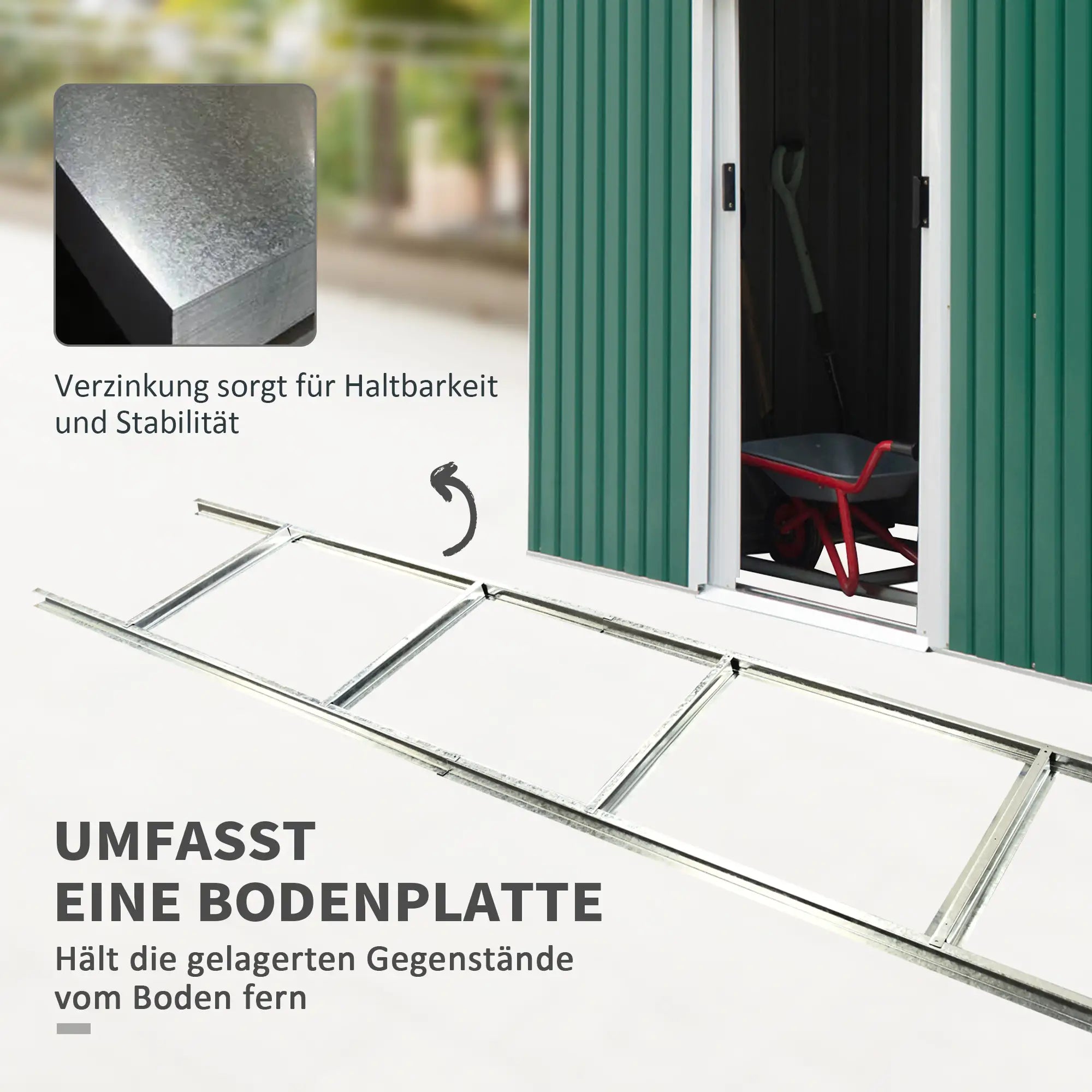 Outsunny Metall Gerätehaus 6,3m³ 280x130x172cm Geräteschuppen mit Pultdach Schiebetür wetterfest Gartenhaus Outdoor Garten Schuppen Schrank für Hinterhof Außenbereich Anthrazit, Dunkelgrün