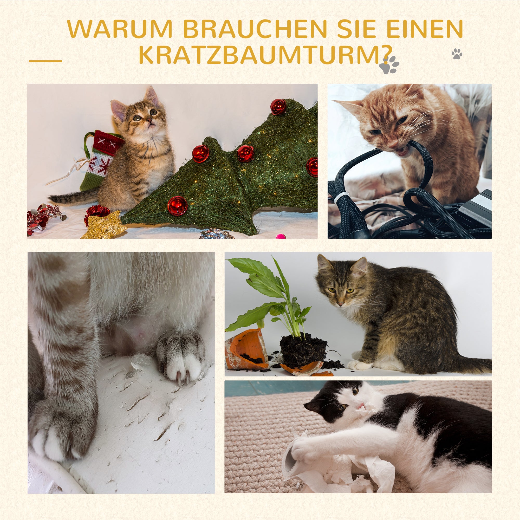 PawHut Kratzbaum mit Katzenhöhle Hängematte XXL Katzenbaum Kletterbaum Kletterbaum für Katzen Mehrstufiges Multiaktivitätszentrum Plüsch Braun 65 x 50 x 153 cm