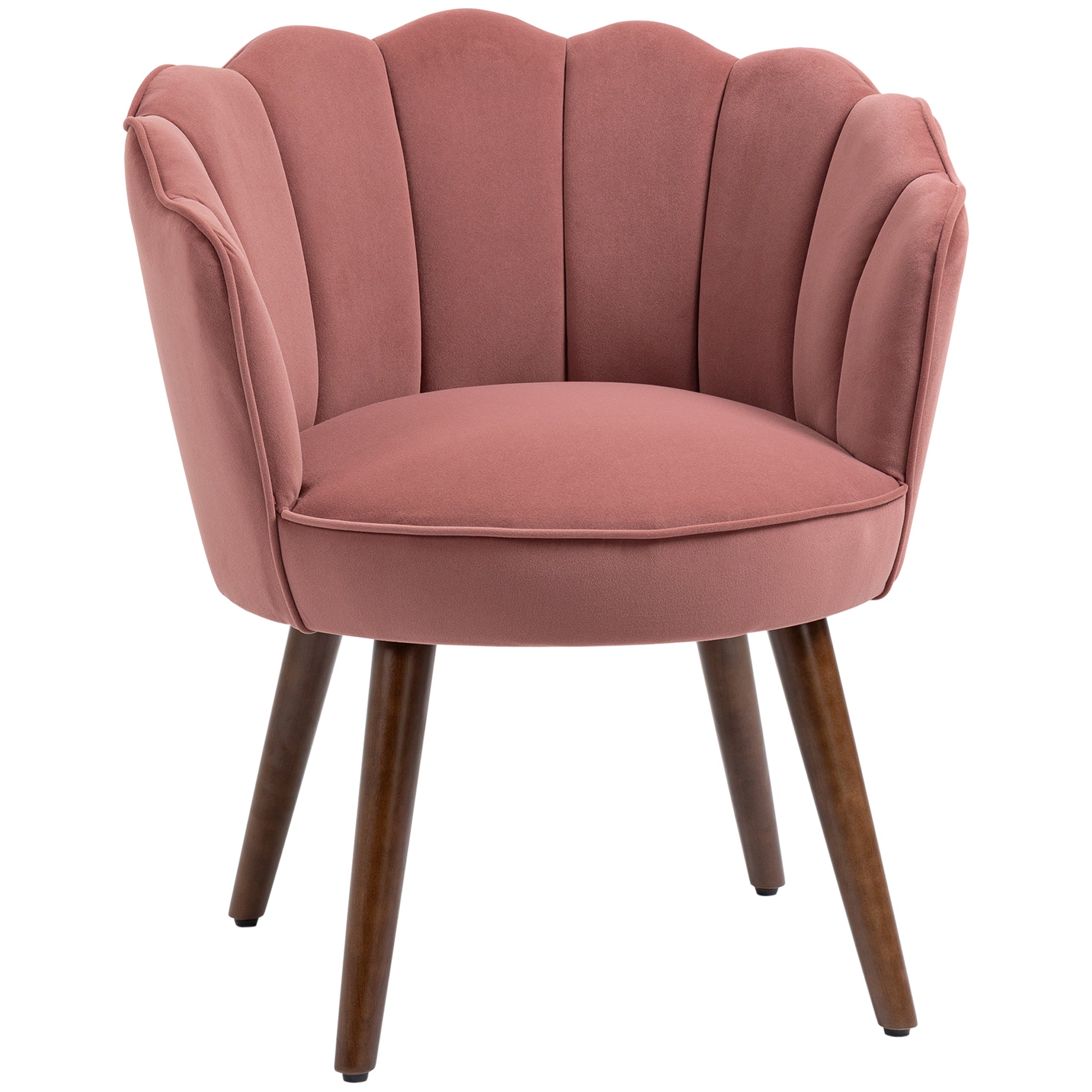 HOMCOM Sessel Wohnzimmer Loungesessel in Muschelform Relaxsessel mit Holzbeine, Polstersessel Lesesessel mit Samtoptik, Polsterstuhl für Schlafzimmer Rosa