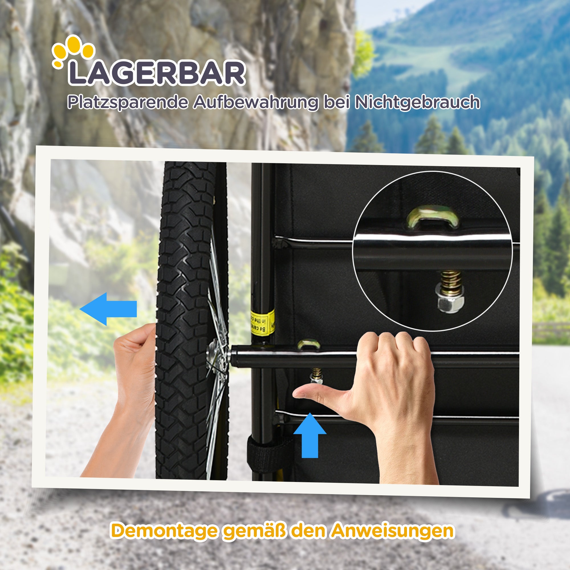 PawHut Hundeanhänger bis 20kg Netzfenster aufrollbare Abdeckung Universalkupplung Stahlrahmen gelb 140 x 71 x 83 cm