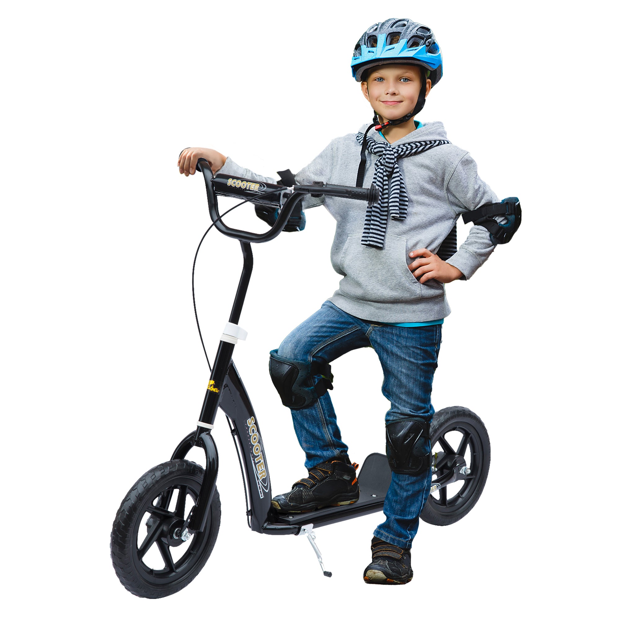 HOMCOM Kinderroller mit Hinterbremse Kickscooter 12 Zoll Tretroller Roller Scooter Cityroller für Kinder Kickboard Höhenverstellbar Stahl EVA Schwarz 120 x 52 x 80-88 cm