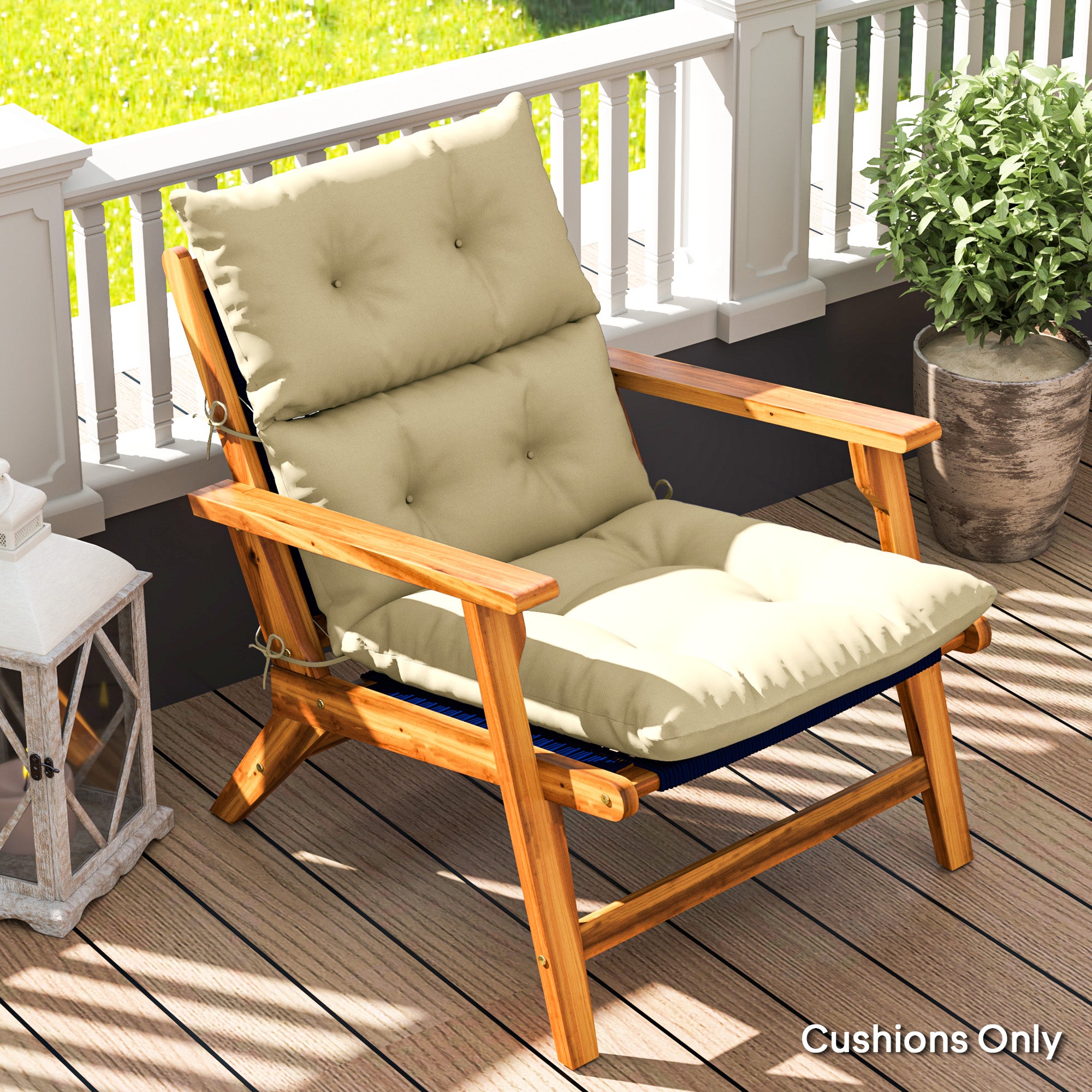 Outsunny Sitzkissen 115×56?cm mit Rückenlehne & Bindebändern, Beige