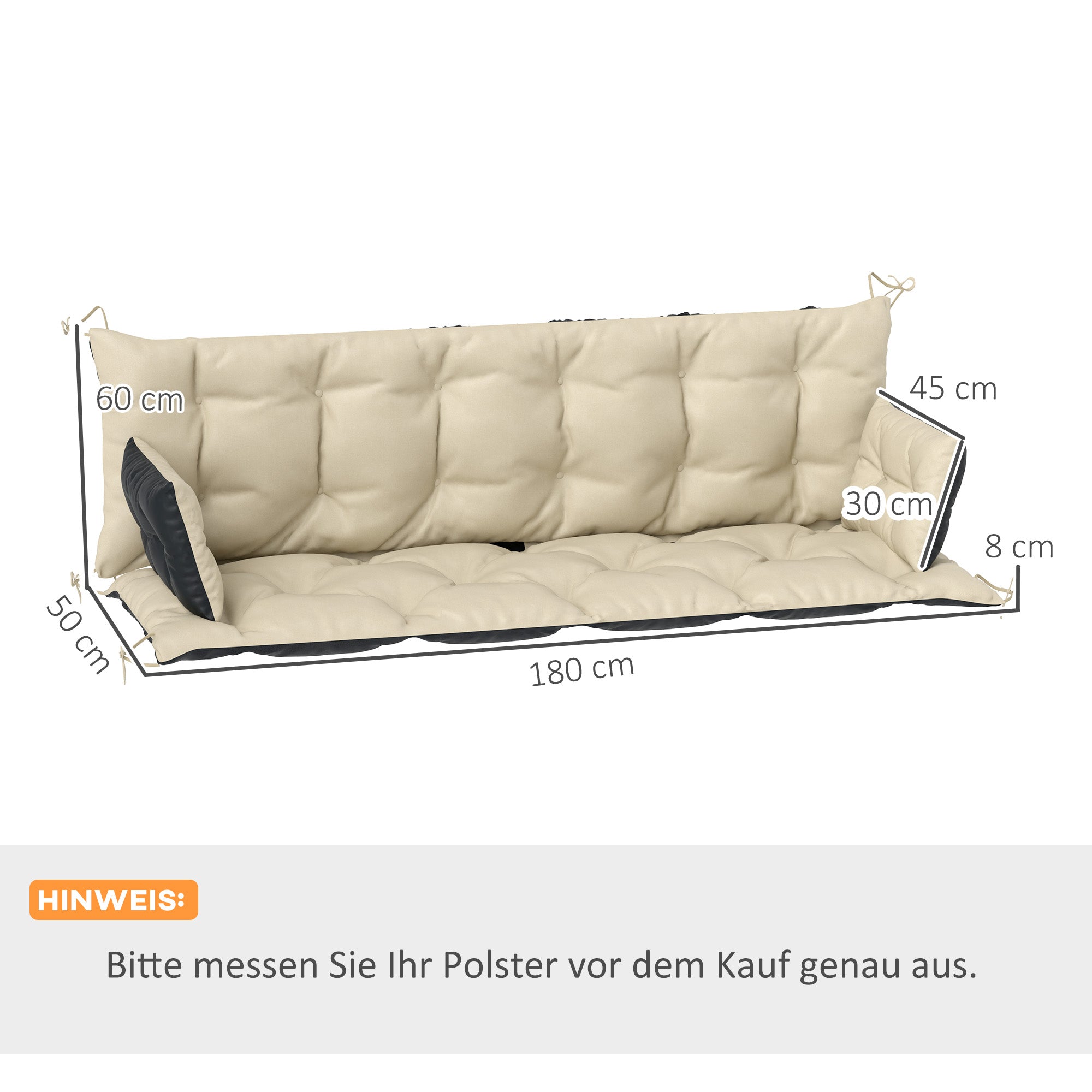 Outsunny Outdoor-Kissen-Set für Bank oder Hollywoodschaukel, zweifarbig, Polyester, Schaumstoff, 180 x 110 x 8 cm, Beige+Schwarz