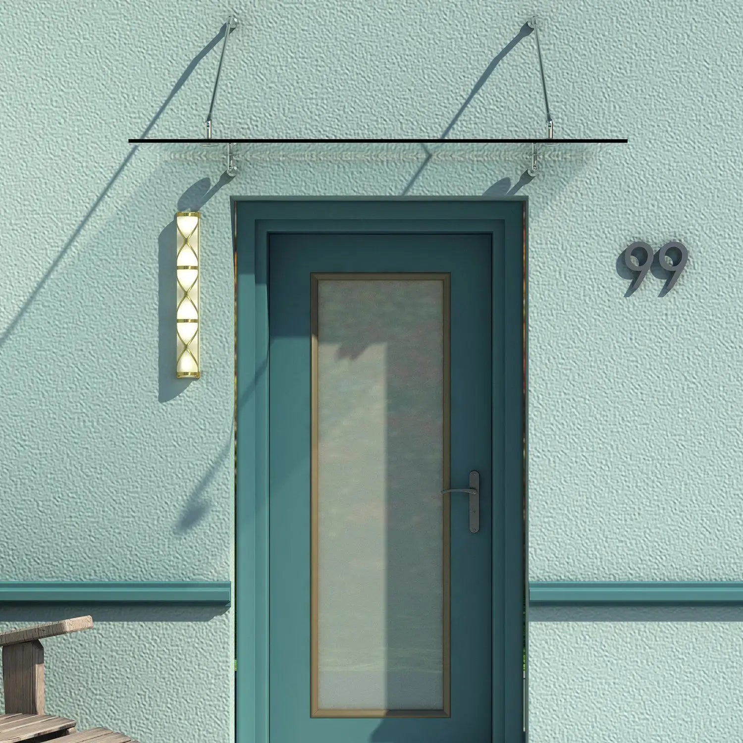 HOMCOM Vordach Glasvordach Türvordach, Gehärtetem Glas, 304 Edelstahl Klarglas 150 x 90 cm