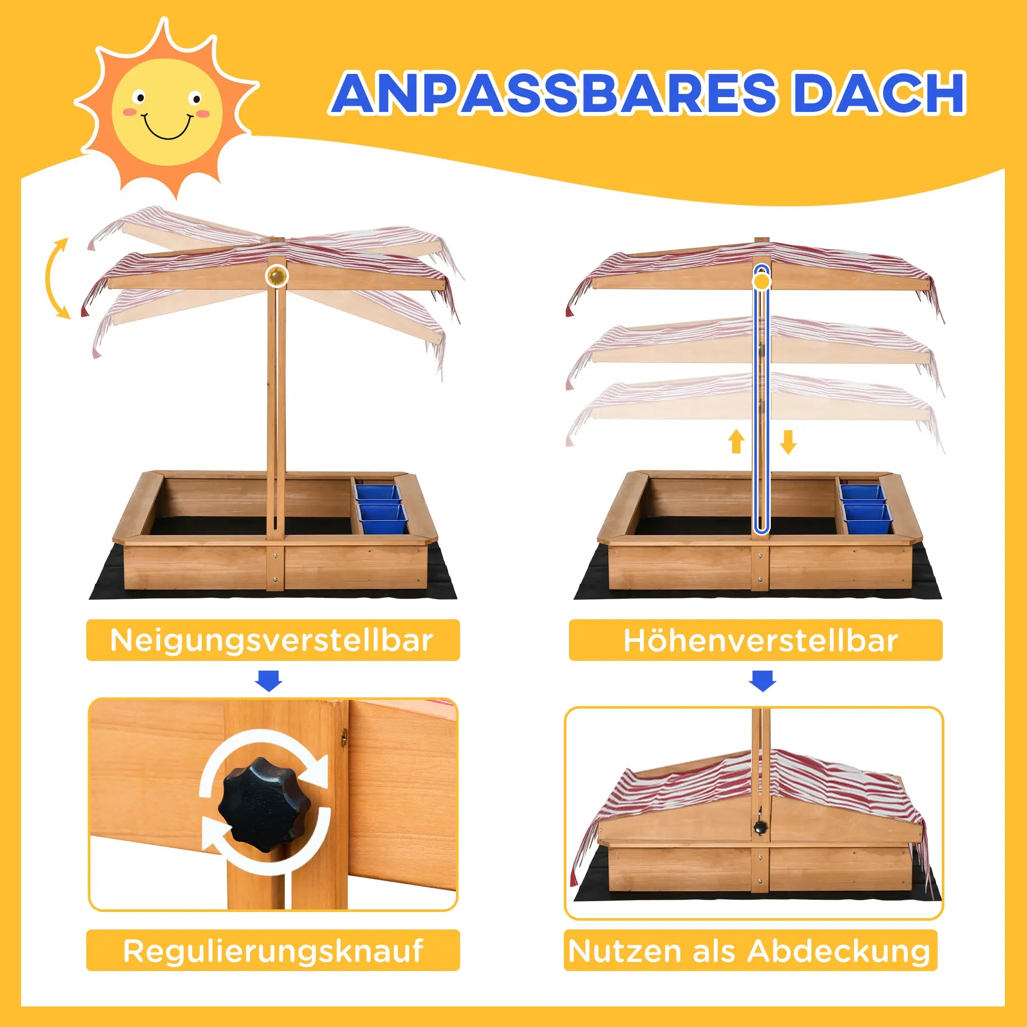Outsunny Sandkasten mit höhenverstellbarem Dach – Natur