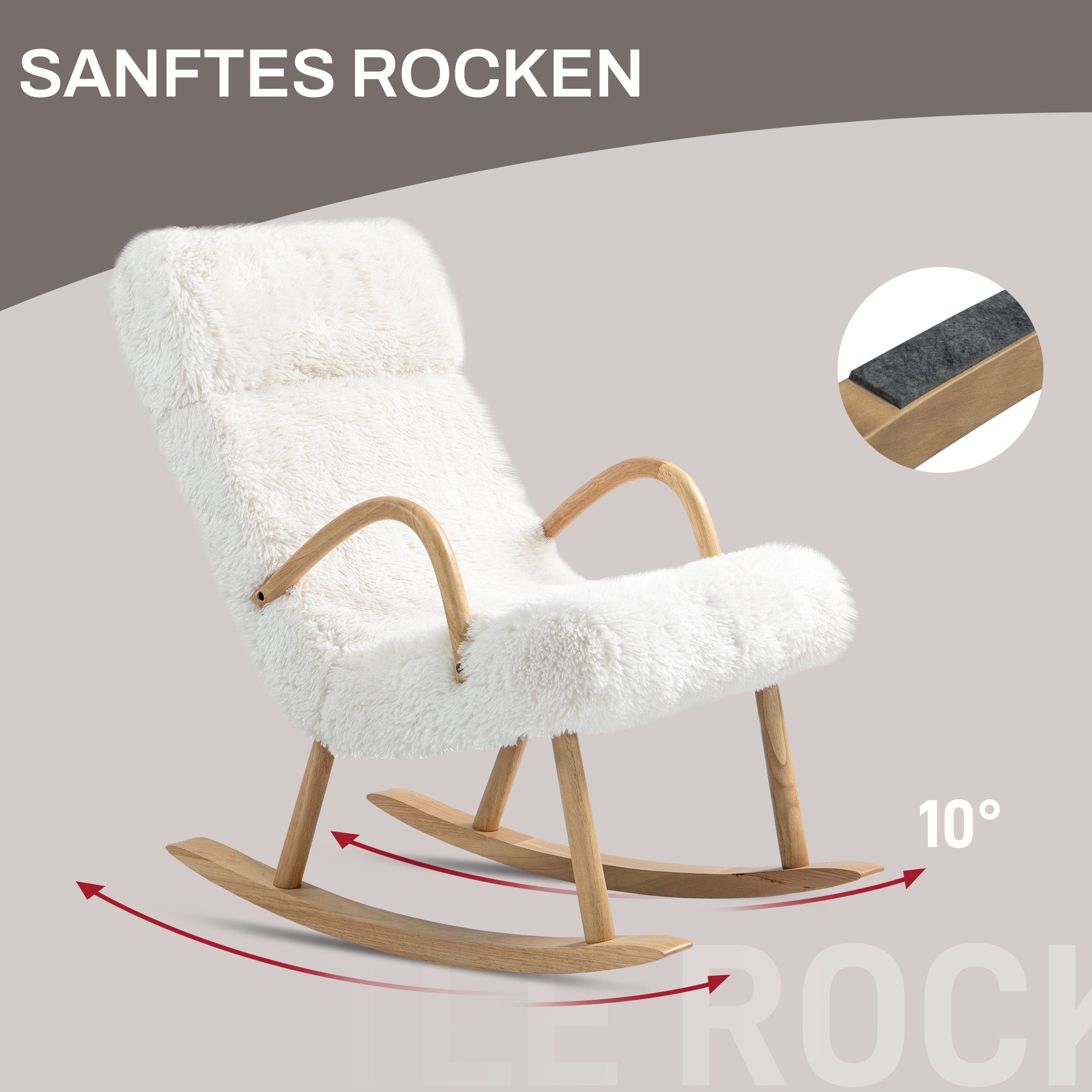 HOMCOM Schaukelstuhl, verstellbare Kopfstütze, weiche Polsterung, 58x114x109 cm, Weiß