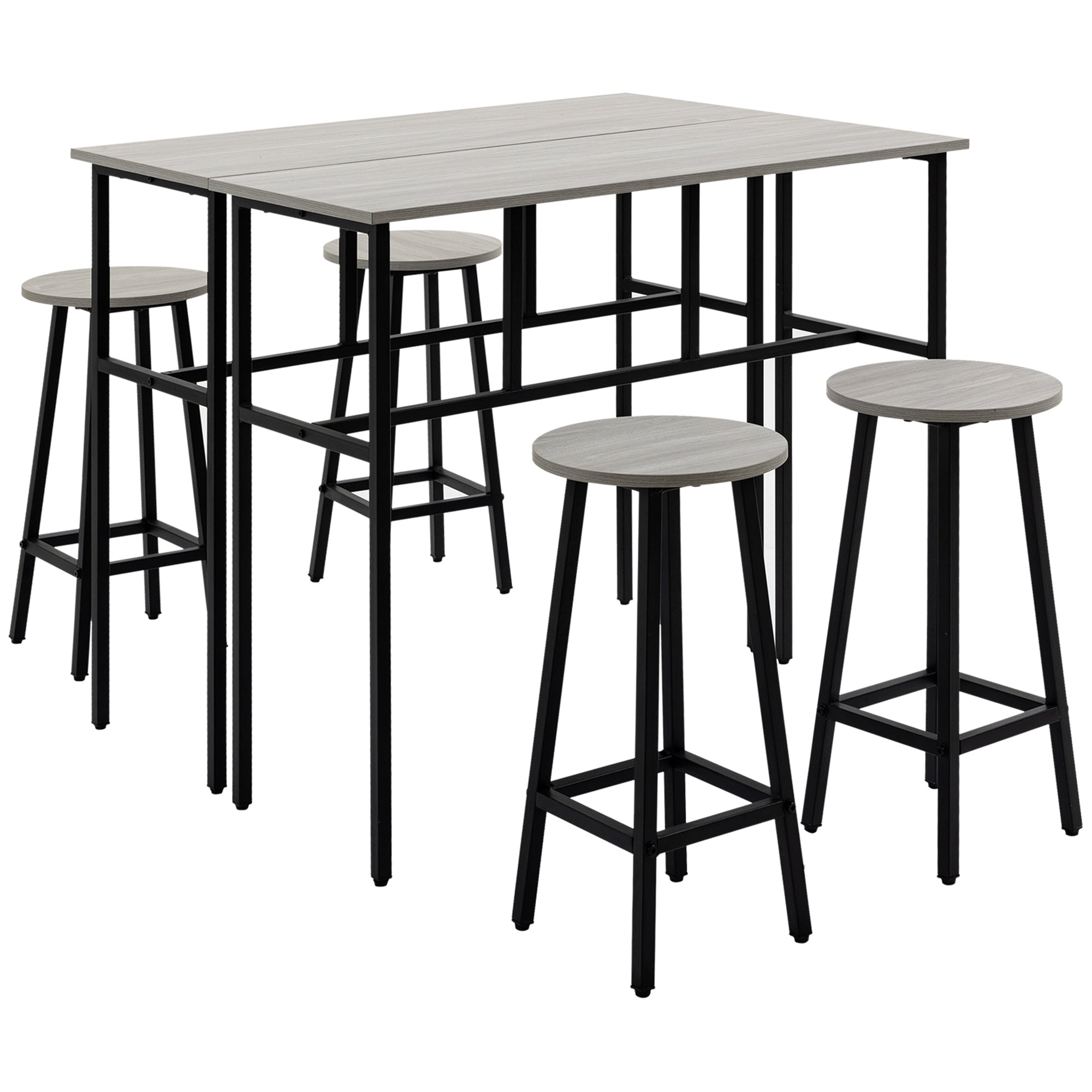 HOMCOM Bartisch-Set im Industriedesign, 6-teilig, 2 Tische und 4 Barhocker, Grau + Schwarz