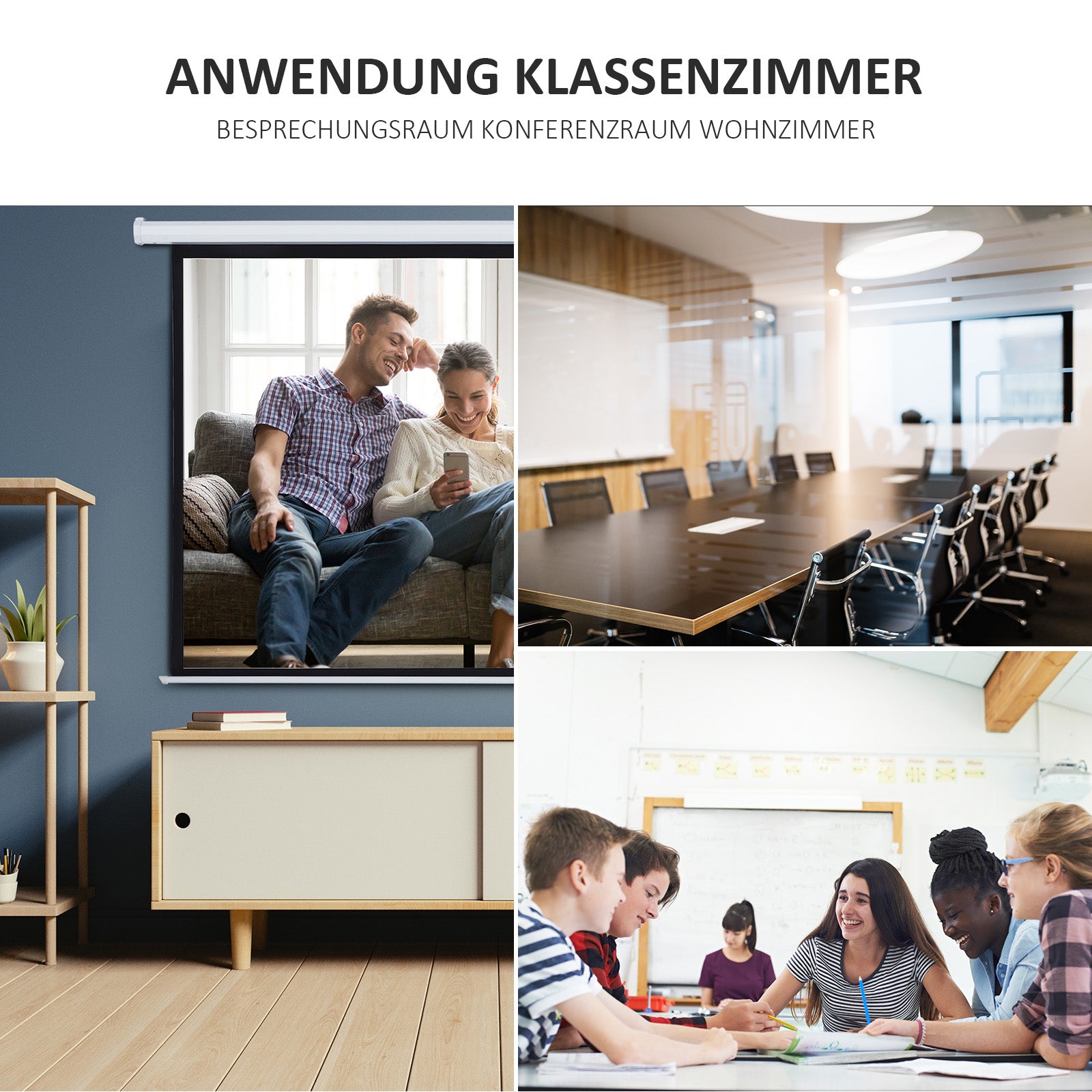 HOMCOM Beamer-Leinwand, Projektionsleinwand, 100 Zoll, 4:3, 203x152 cm, Weiß