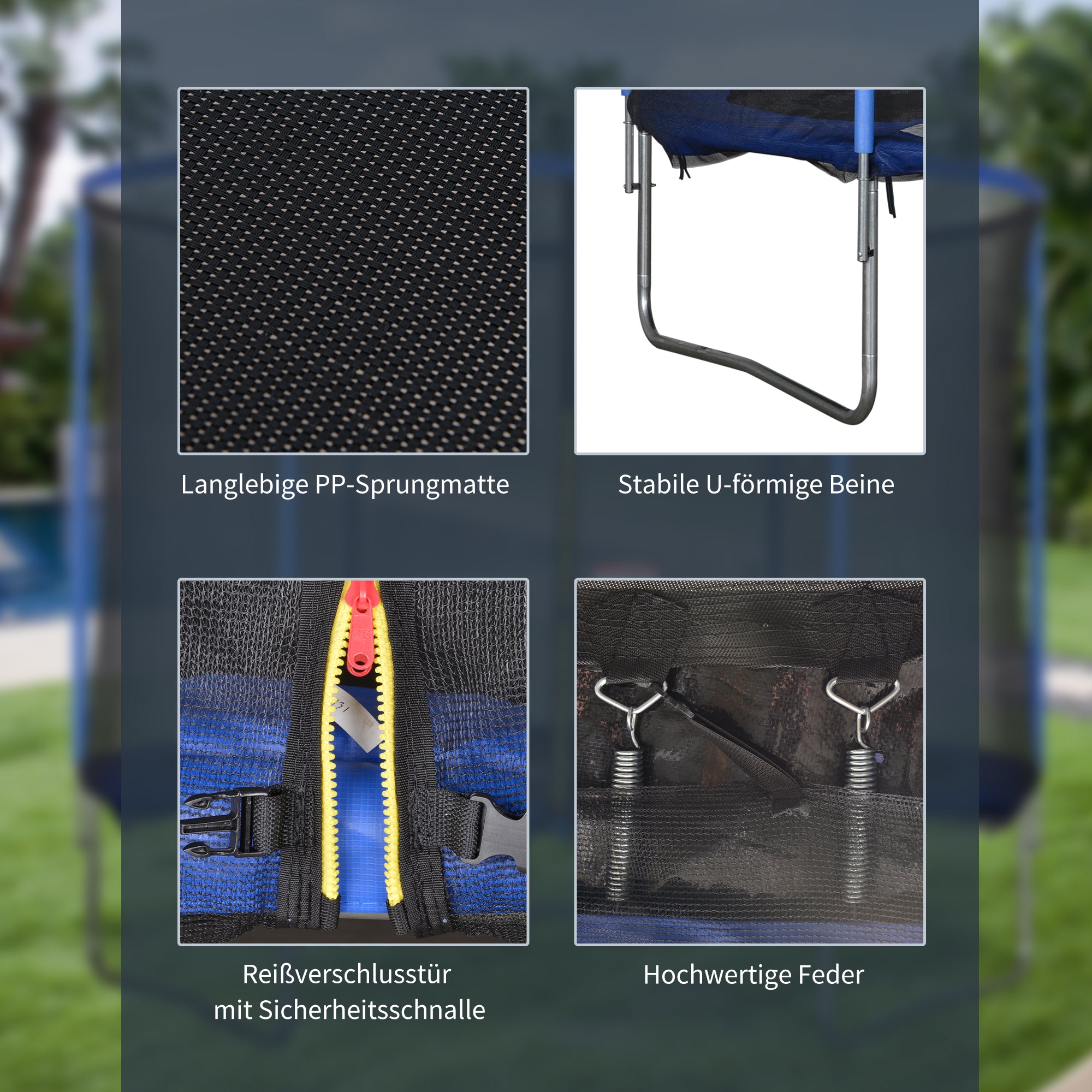 HOMCOM Trampolin mit Sicherheitsnetz Gartentrampolin für Innen- und Außenbereich Fitnesstrampolin für Kinder und Erwachsene Stahl Blau+Schwarz bis 113,6 kg Ø305 x 248H cm