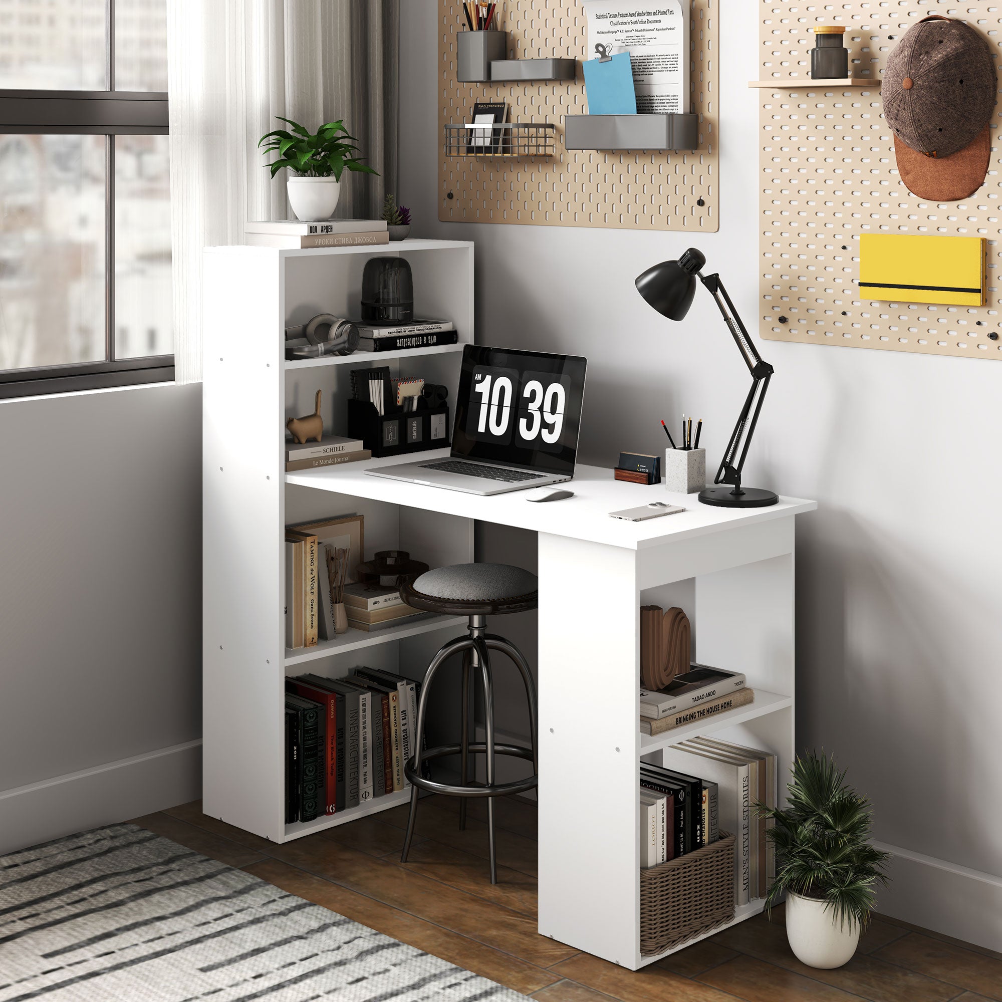 HOMCOM Schreibtisch Bürotisch Computertisch, 2 Regale, 5 Regalböden, 120 cm x 55 cm x 120 cm, Weiß