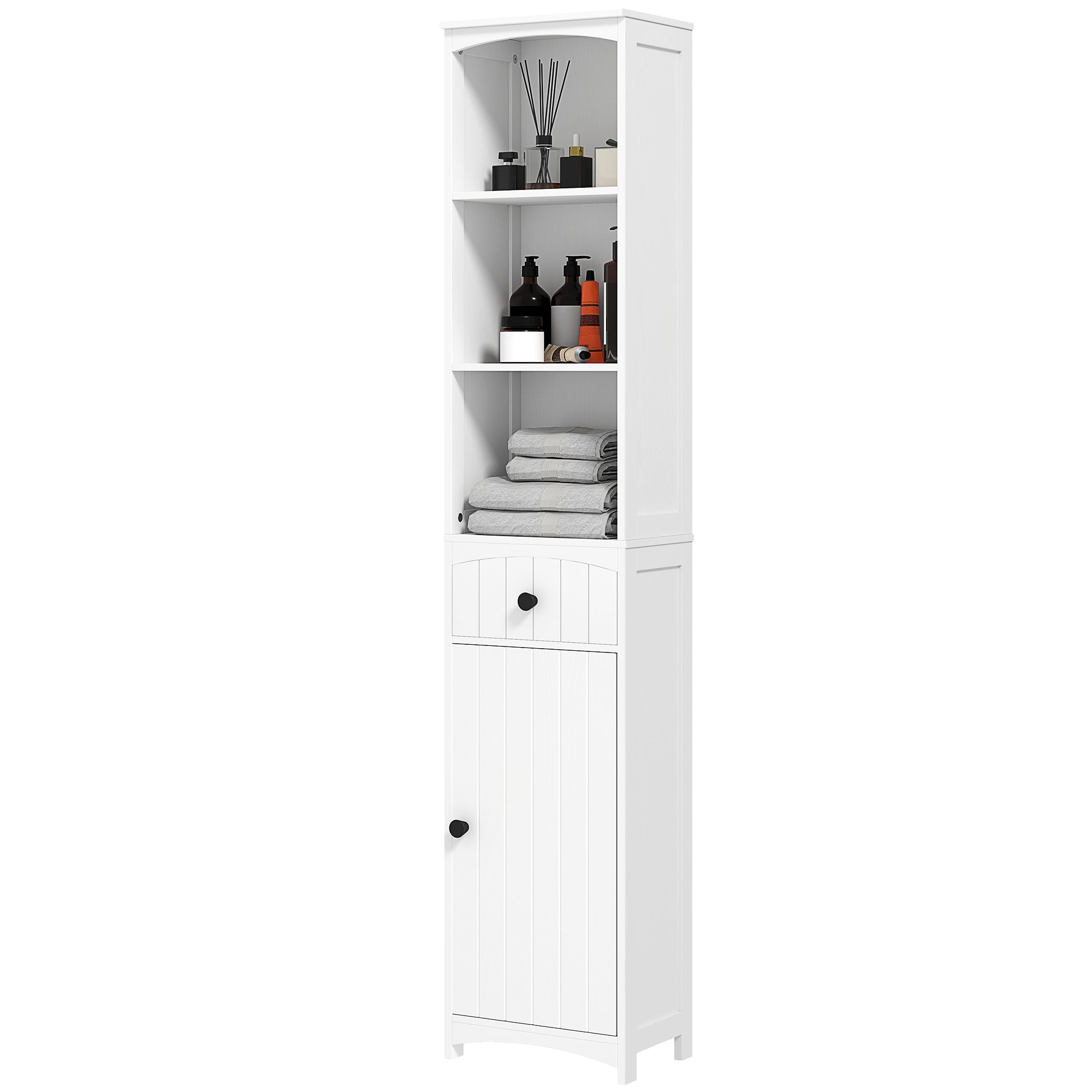 HOMCOM Badezimmerschrank mit 3 Regalen, 1 Schublade, robust, MDF, Weiß