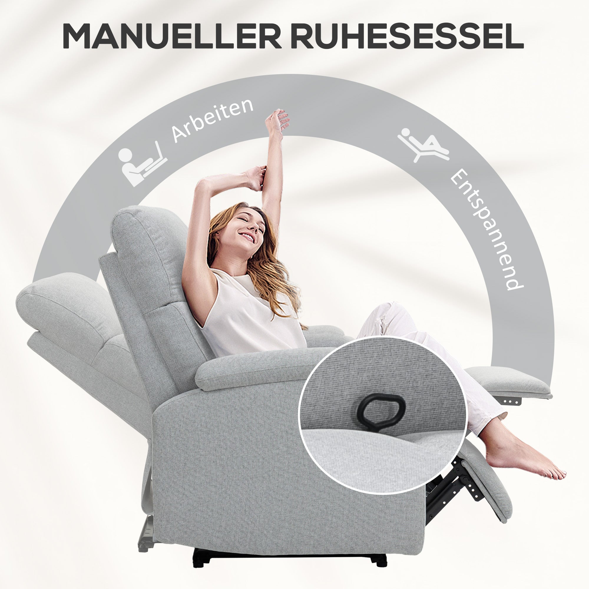 HOMCOM Recliner-Sessel, Entspannungssessel mit verstellbarer Rückenlehne, Fußstütze, Polstersessel für Wohnzimmer, Grau